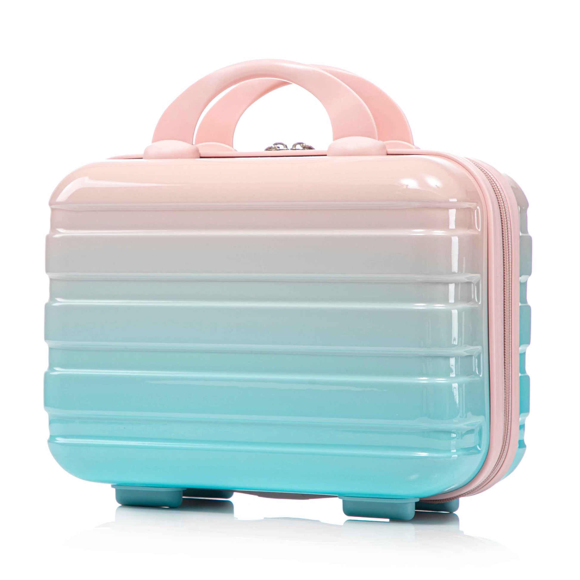 14'/20' 2 pcs/set in PC Spinner Wheel Luggage, Carry on Suitcase, With Gradient Color and Combination Lock(Blue+Pink)