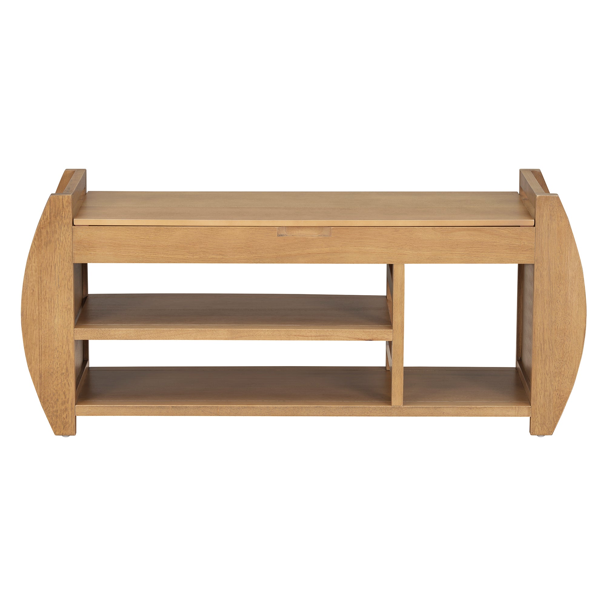 TREXM Retro Multifunctional Storage Bench with Cushion and Curved Side Panel for Entrance and Living Room (Natural)