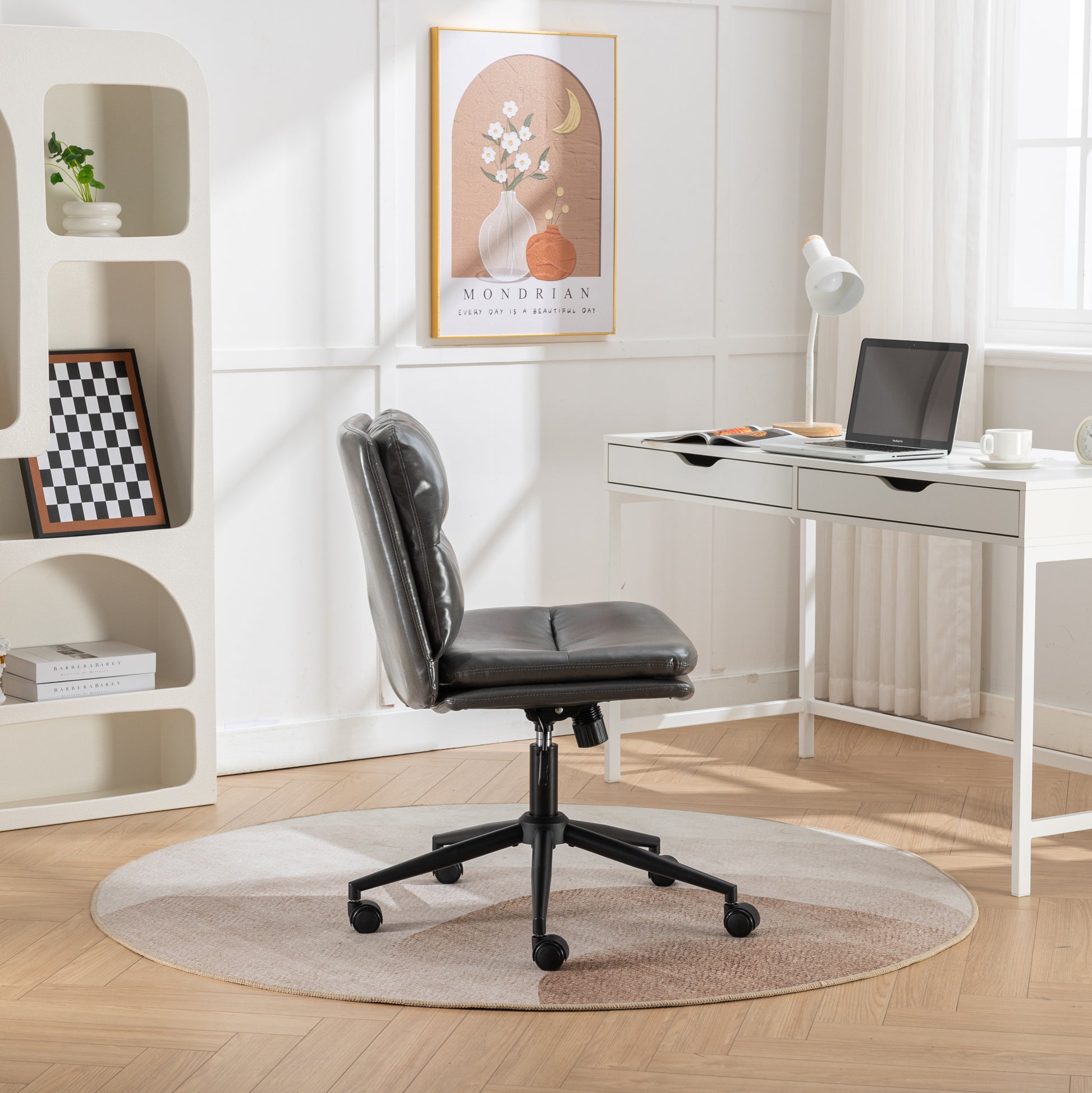 Bizerte Adjustable Swivel Criss-Cross Chair, Wide Seat/ Office Chair /Vanity Chair, Gray - Abrihome
