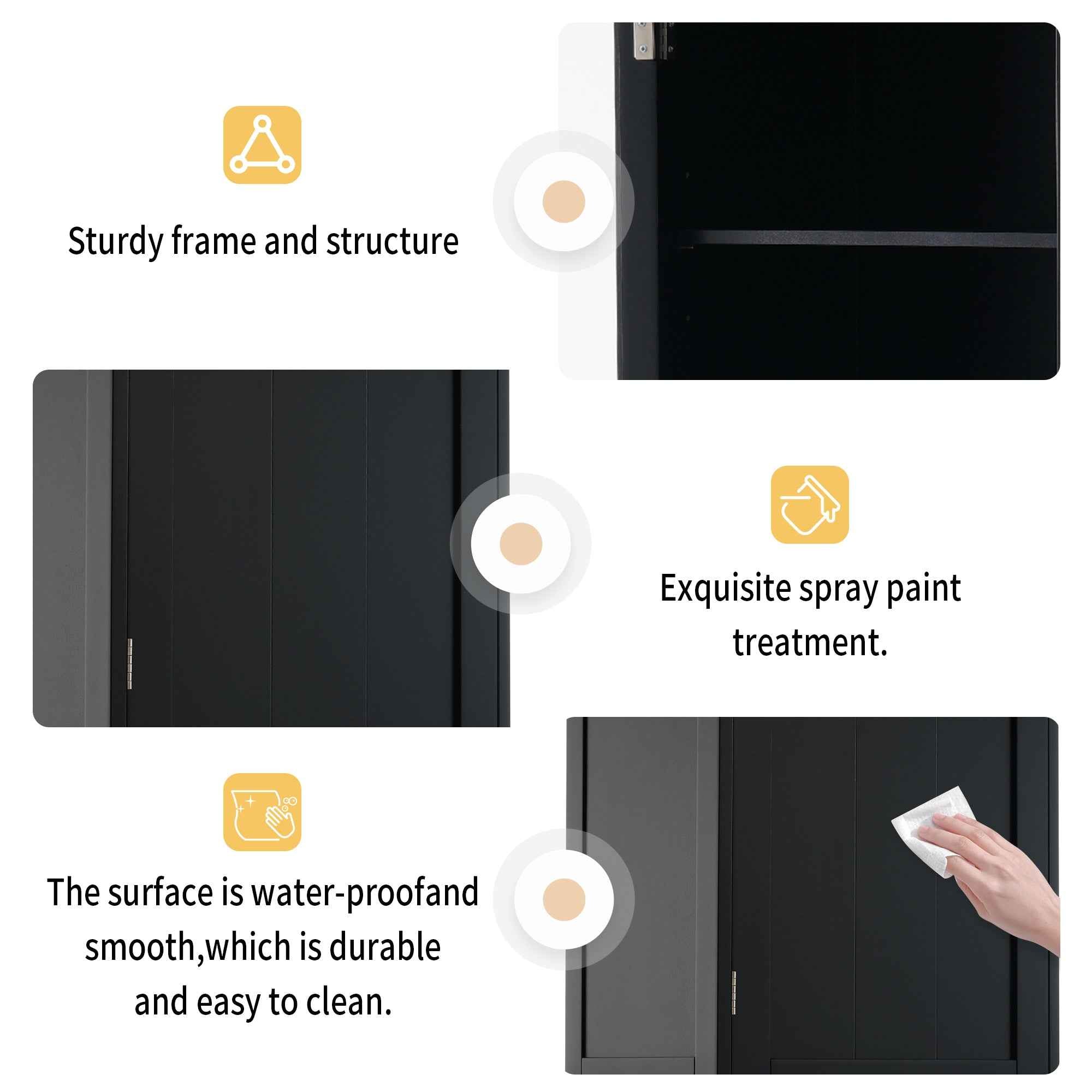 Modern 63-inch Tall Bathroom Storage Cabinet with Glass Doors, Two Drawers, Adjustable Shelves, Made of MDF with Black Painted Finish, Ideal for Organized Display