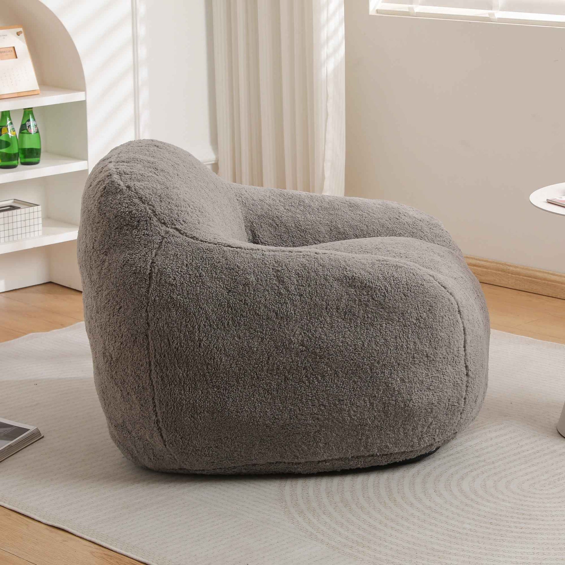 Giant Bean Bag Chair for Adults, Spacious Memory Foam Bean Bag Sofa with Armrests in Light Gray Teddy Fabric, Comfy Seating for Living Room or Bedroom