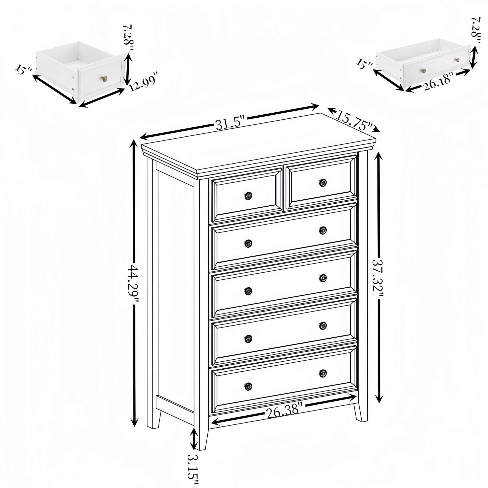 Modern 6 Drawers Dresser 6 Drawers Cabinet,Chest of Drawers Closet Organizers and Storage Clothes Storage Drawers Cabinet for Living Room, Farmhouse Dresser Organizer white