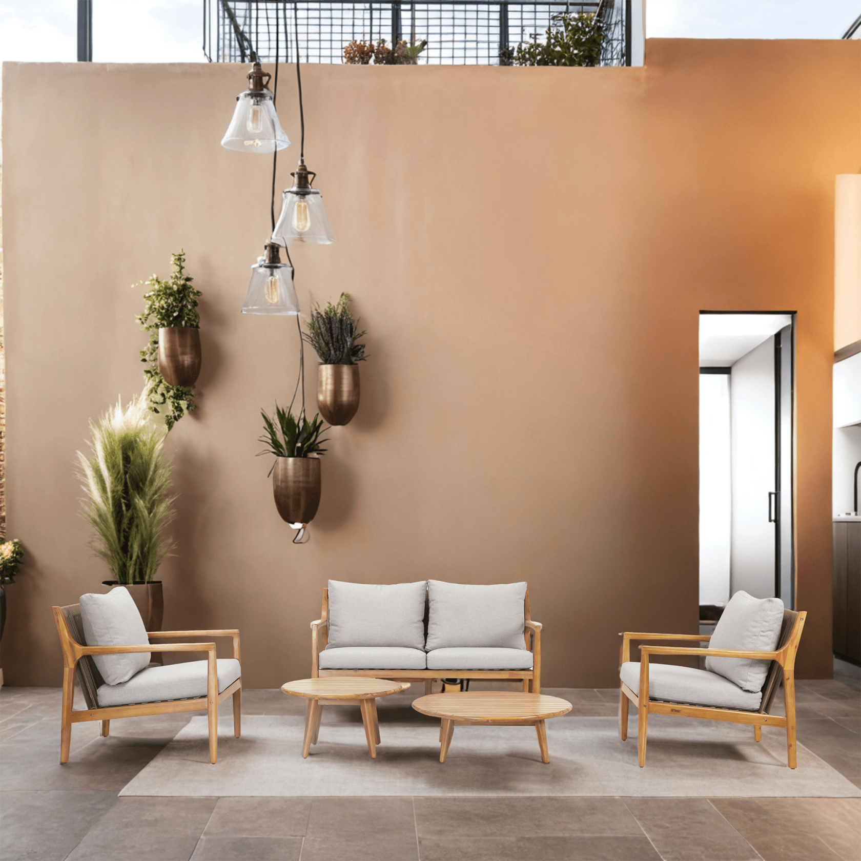 5-Piece Solid Acacia Wood Outdoor Sofa Set(PAS-2513-2SC+SC*2+TA+ST) - Abrihome