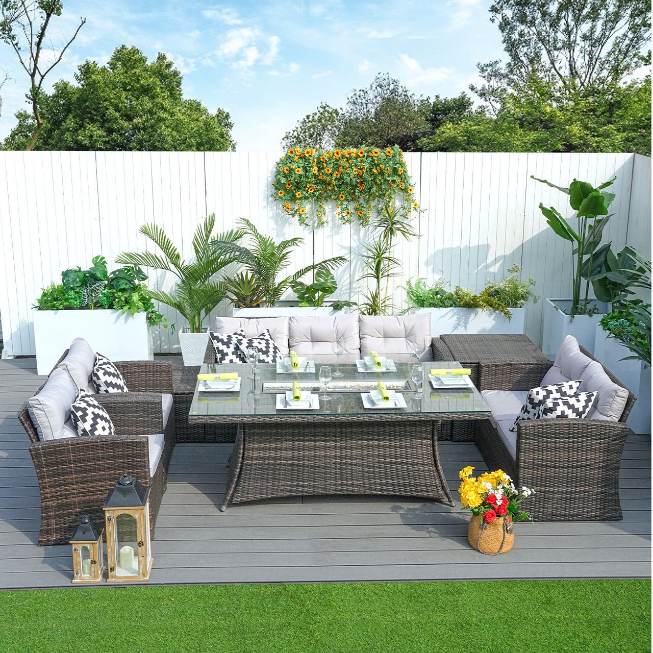 6-Piece Outdoor Fire Pit Sofa Set with Storage (PAS-1503+1106R) - Direct Wicker
