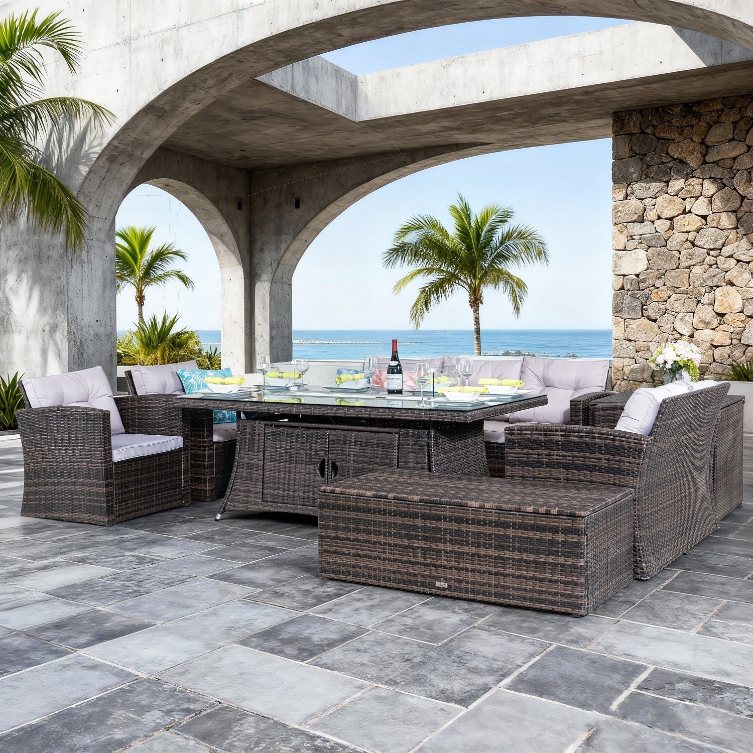 6-Piece Outdoor Fire Pit Sofa Set with Storage (PAS-1503+1106R) - Direct Wicker