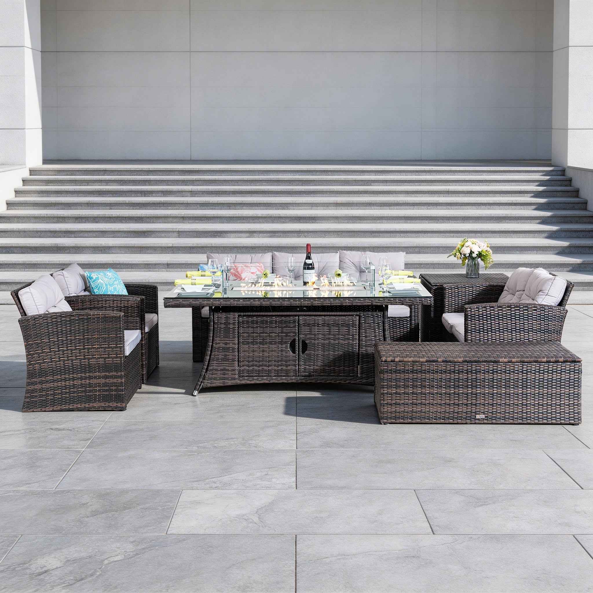 6-Piece Outdoor Fire Pit Sofa Set with Storage (PAS-1503+1106R) - Direct Wicker