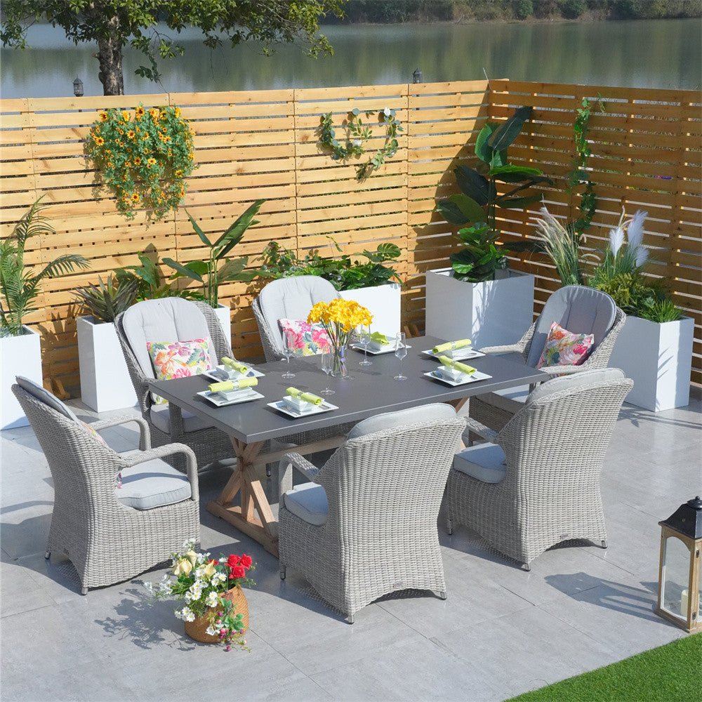 6 - Seat Outdoor Dining Set - Rectangular Dining Table & Aluminum Tabletop (PAD - 2340TA+009HL) - Direct Wicker