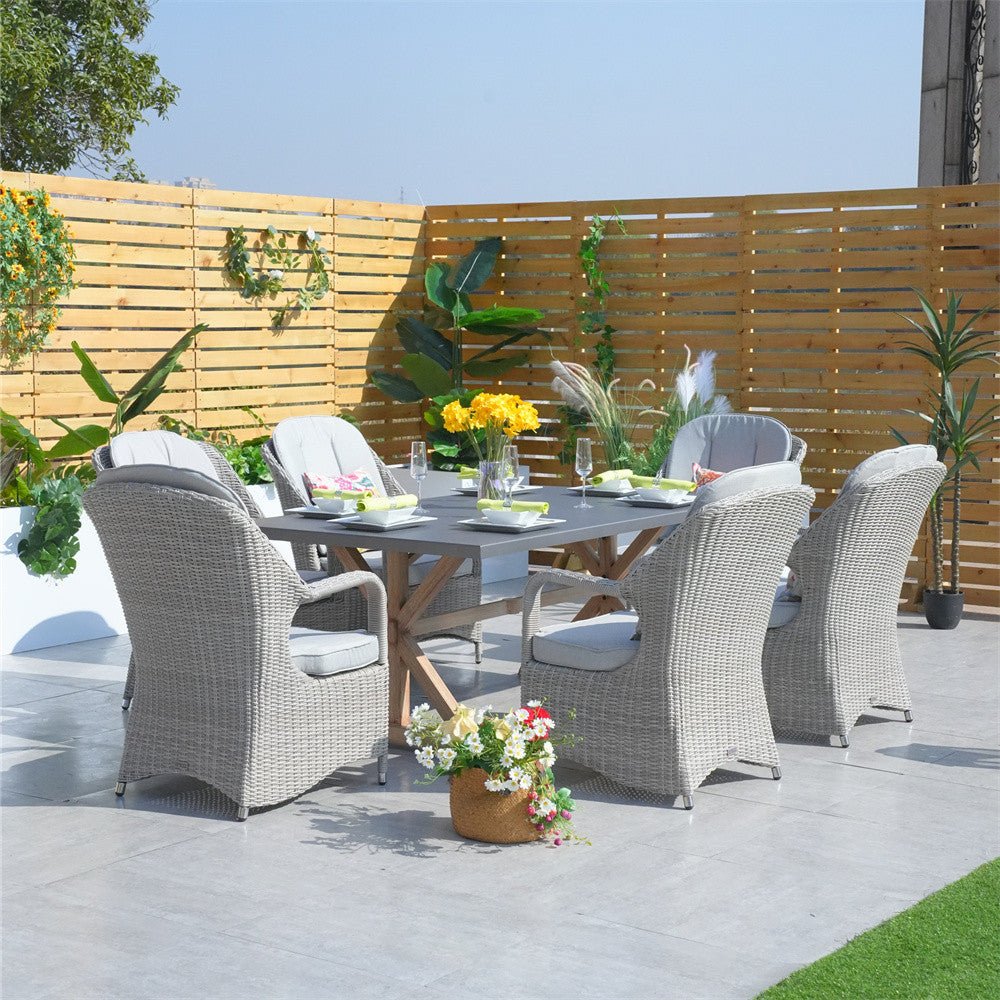 6 - Seat Outdoor Dining Set - Rectangular Dining Table & Aluminum Tabletop (PAD - 2340TA+009HL) - Direct Wicker