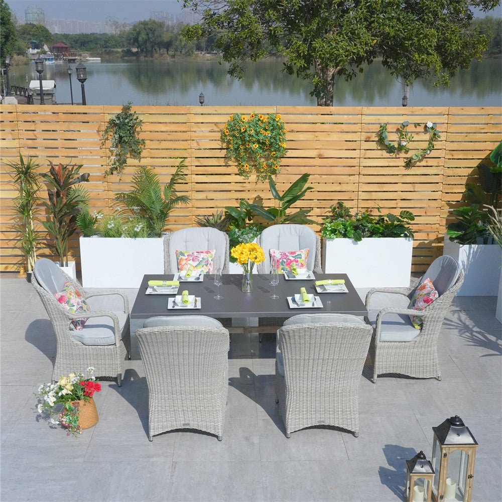 6 - Seat Outdoor Dining Set - Rectangular Dining Table & Aluminum Tabletop (PAD - 2340TA+009HL) - Direct Wicker