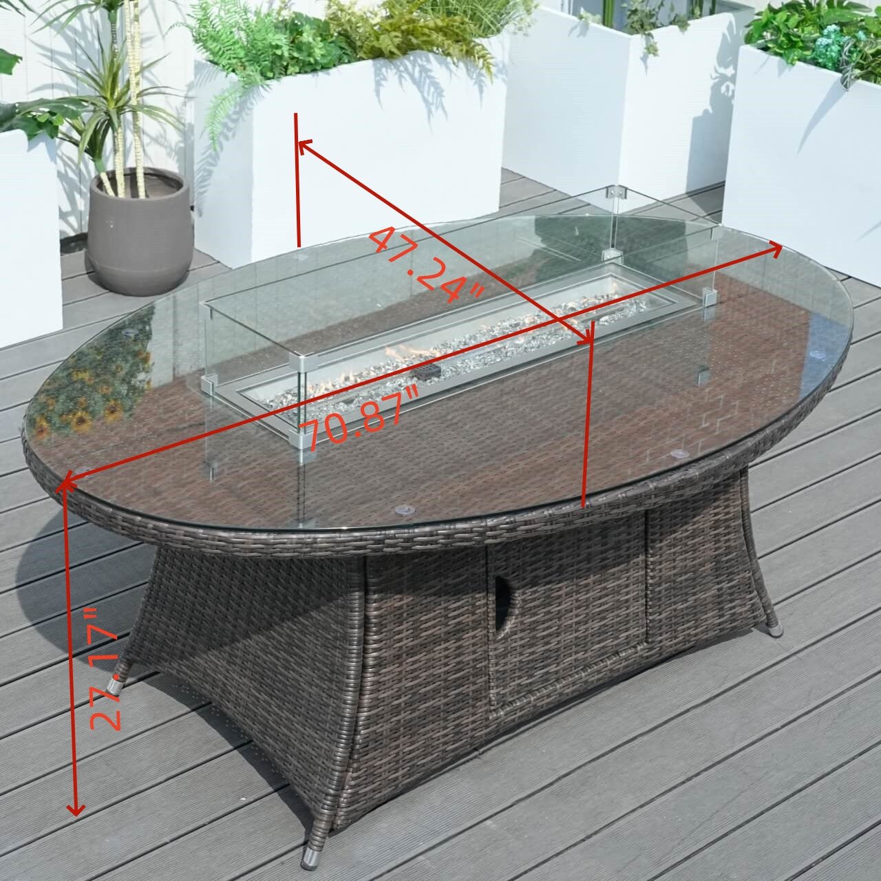 6 - Seat Oval Fire Pit Table (PAG - 1106O - T) - Direct Wicker