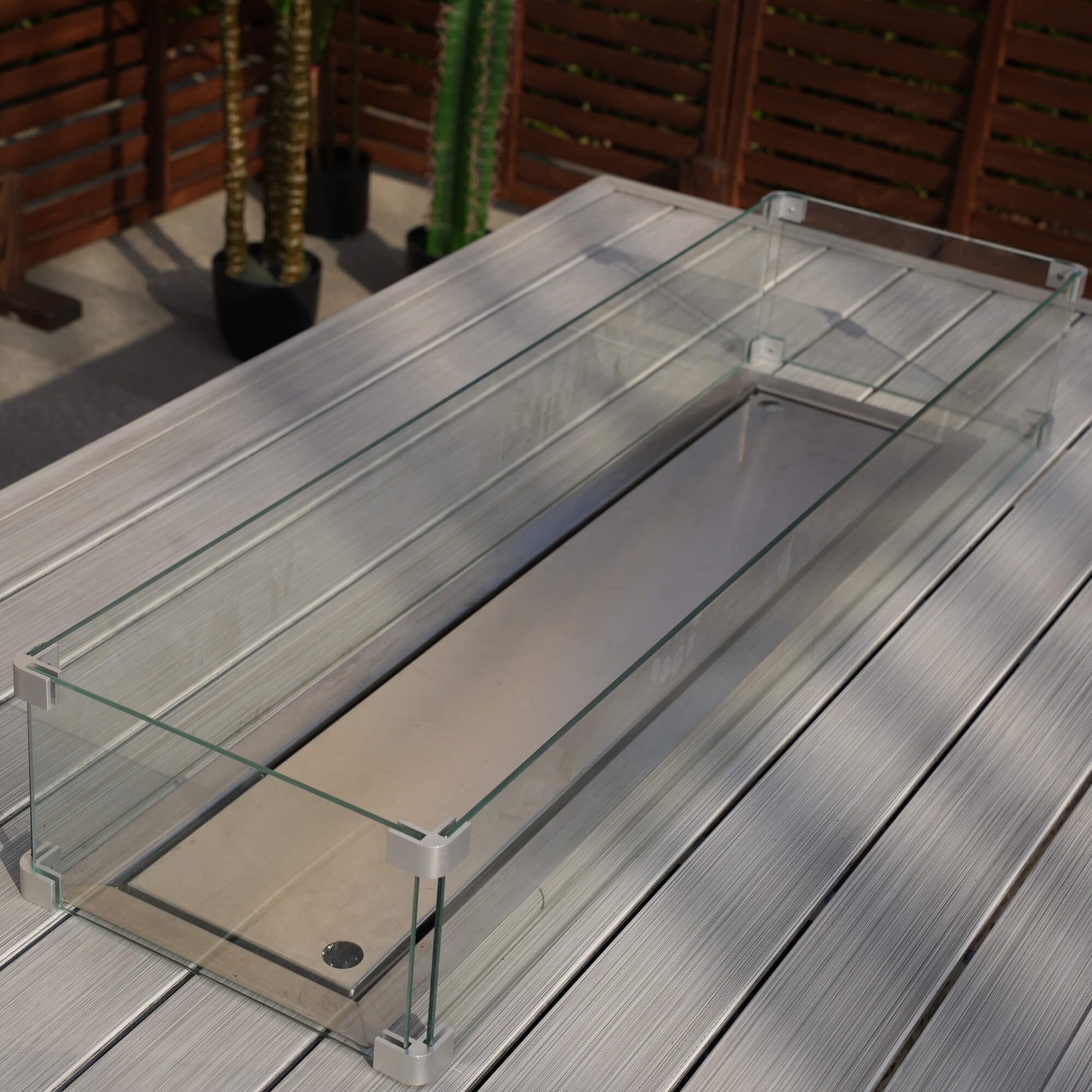 6 - Seat Rectangle Fire Pit Table with Aluminum Top (PAG - 1106RA - T) - Direct Wicker