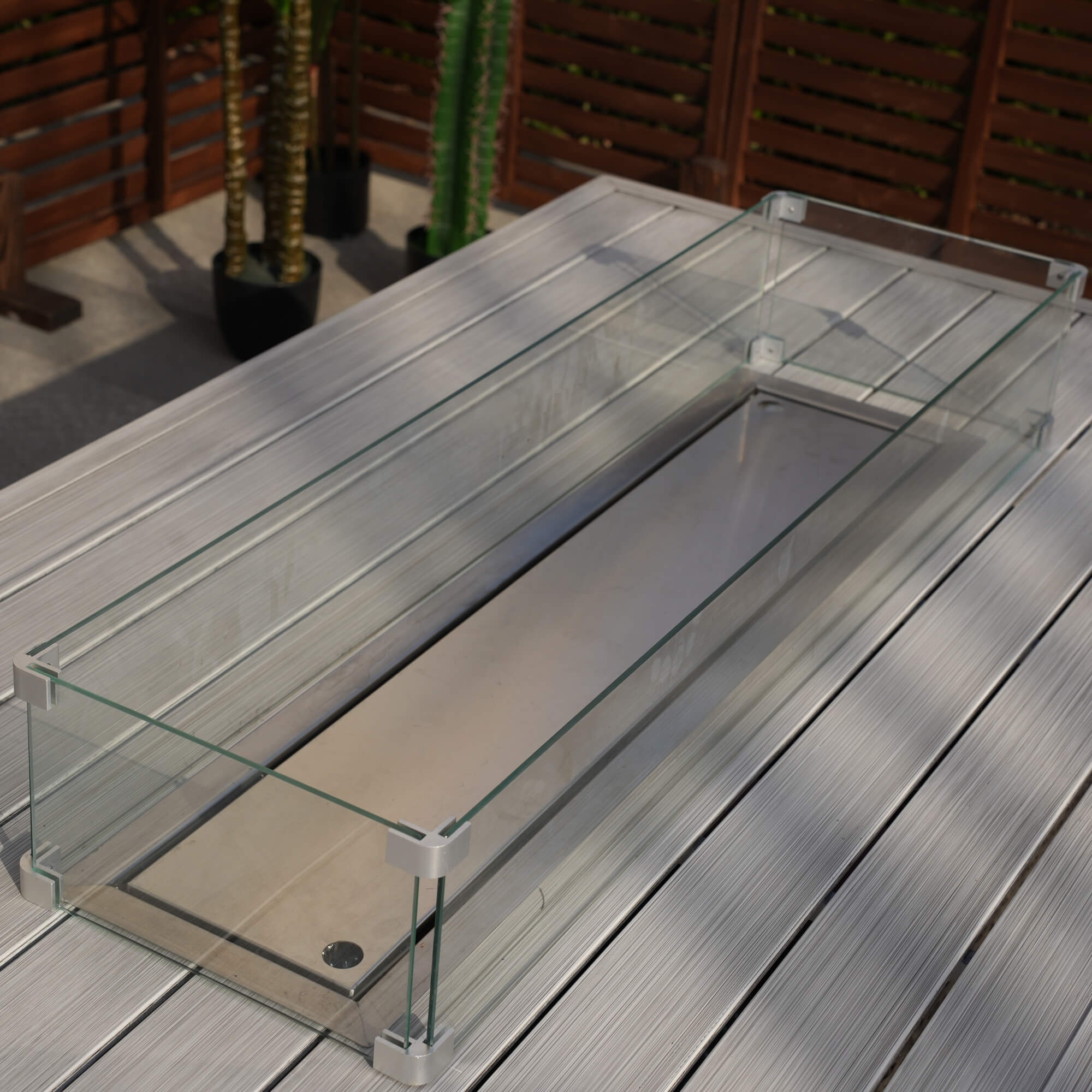 6 - Seat Rectangle Fire Pit Table with Aluminum Top (PAG - 1106RA - T) - Direct Wicker