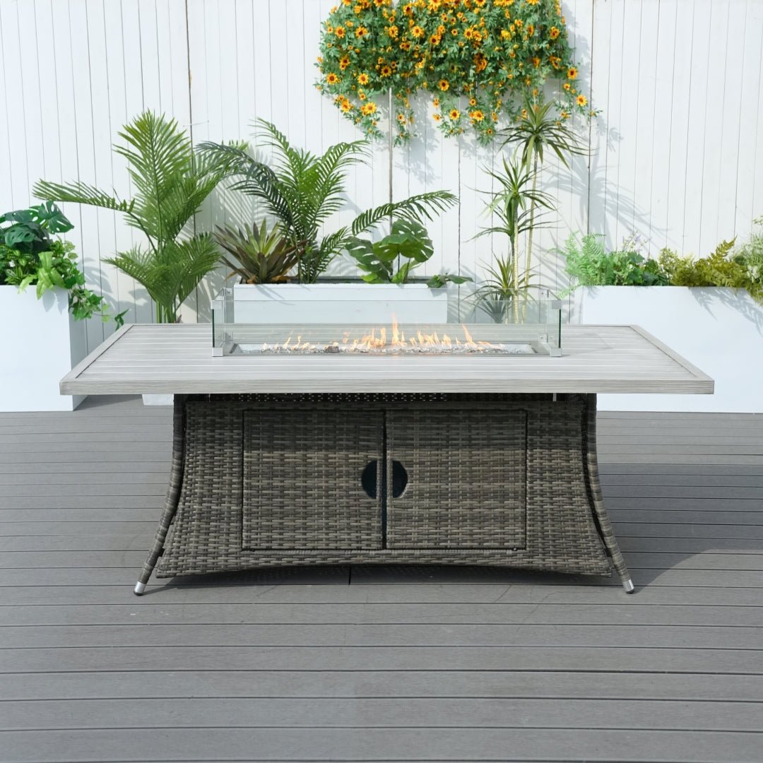 6 - Seat Rectangle Fire Pit Table with Aluminum Top (PAG - 1106RA - T) - Direct Wicker