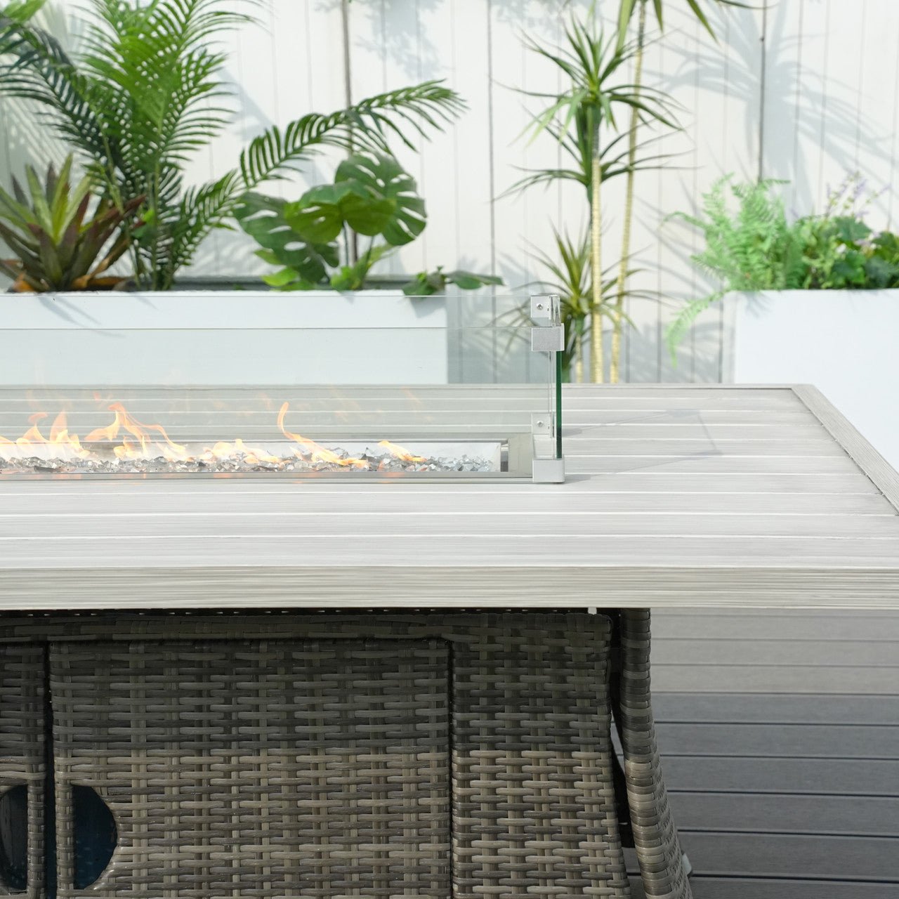 6 - Seat Rectangle Fire Pit Table with Aluminum Top (PAG - 1106RA - T) - Direct Wicker