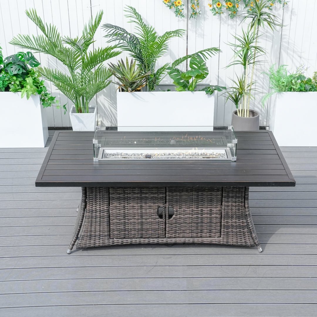 6 - Seat Rectangle Fire Pit Table with Aluminum Top (PAG - 1106RA - T) - Direct Wicker