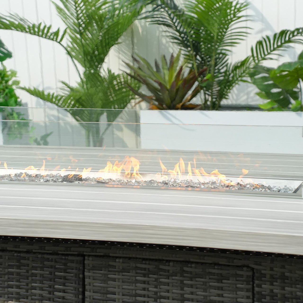 6 - Seat Rectangle Fire Pit Table with Aluminum Top (PAG - 1106RA - T) - Direct Wicker