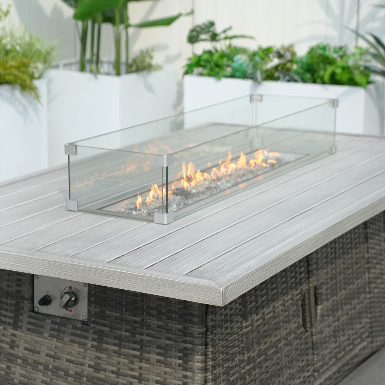 6 - Seat Rectangle Fire Pit Table with Aluminum Top (PAG - 1106RA - T) - Direct Wicker