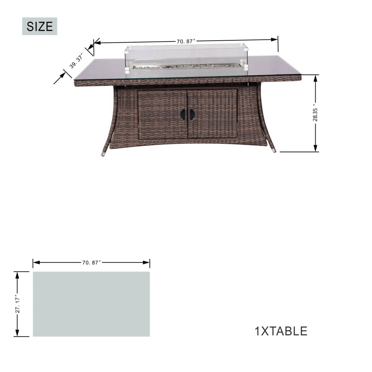 6 - Seat Rectangular Fire Pit Table (PAG - 1106R - T) - Direct Wicker