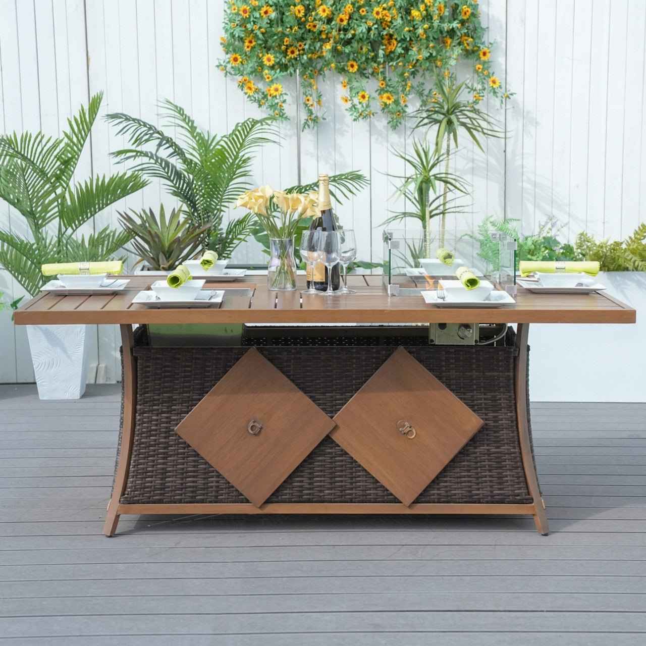6-Seat Rectangular Fire Pit Table with Ice Bucket (PAG-1106FI-T)