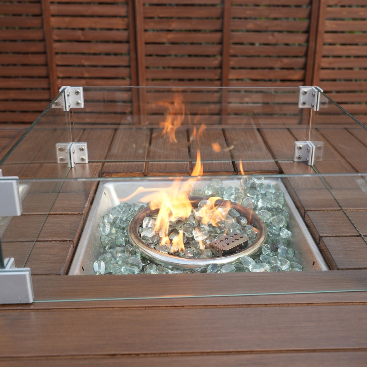 6 - Seat Rectangular Fire Pit Table with Ice Bucket (PAG - 1106FI - T) - Direct Wicker