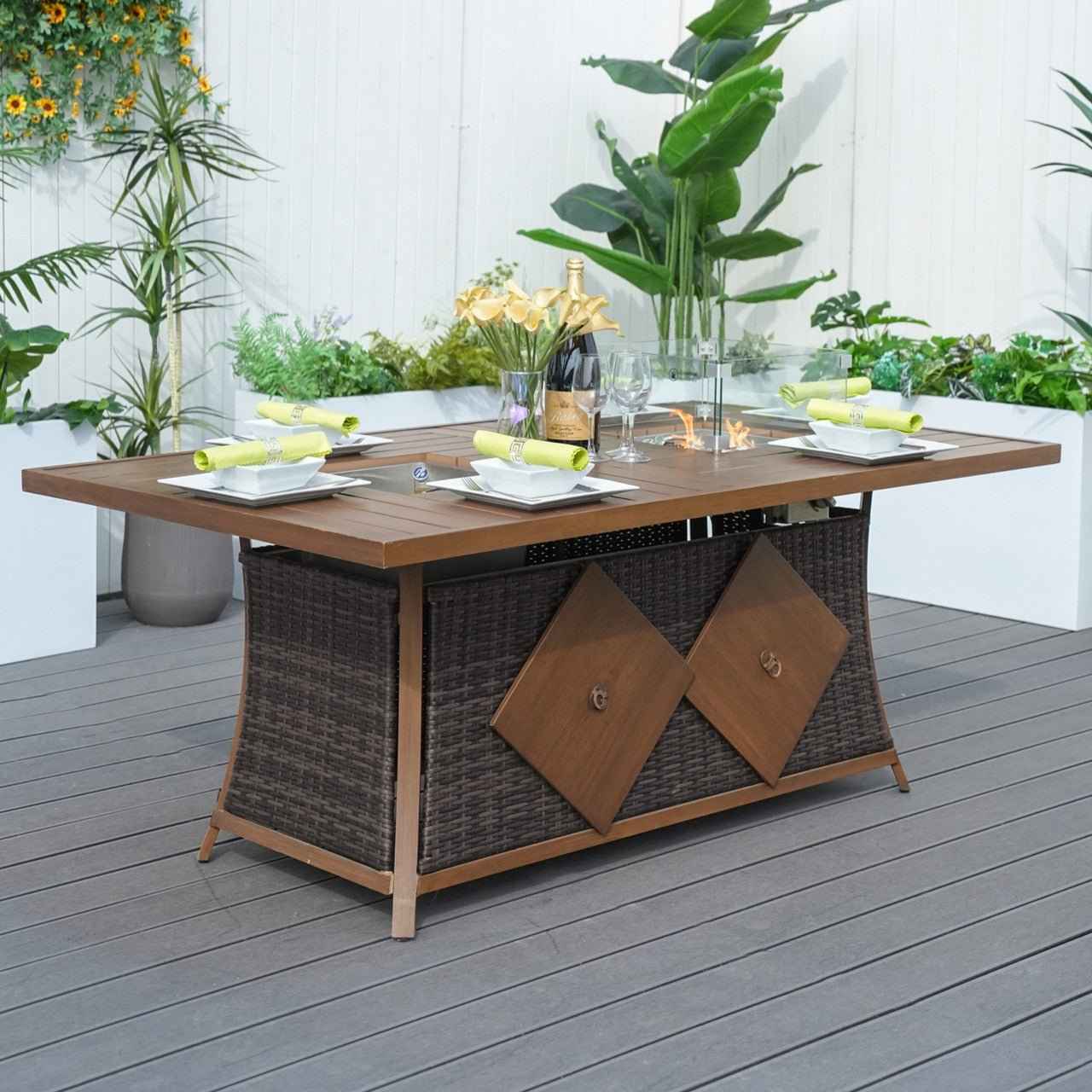 6-Seat Rectangular Fire Pit Table with Ice Bucket (PAG-1106FI-T)