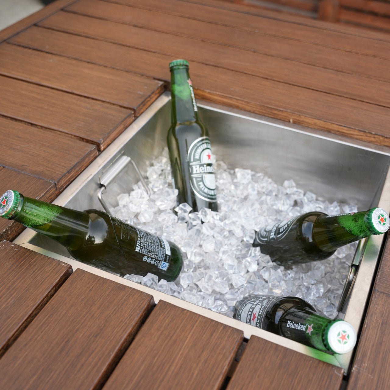 6 - Seat Rectangular Fire Pit Table with Ice Bucket (PAG - 1106FI - T) - Direct Wicker