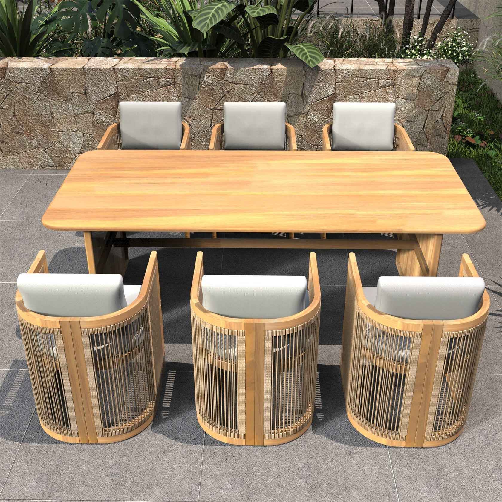 6-Seat Outdoor Dining Table Set with 6 Chairs - Solid Wood Dining Set (PAD-2517)