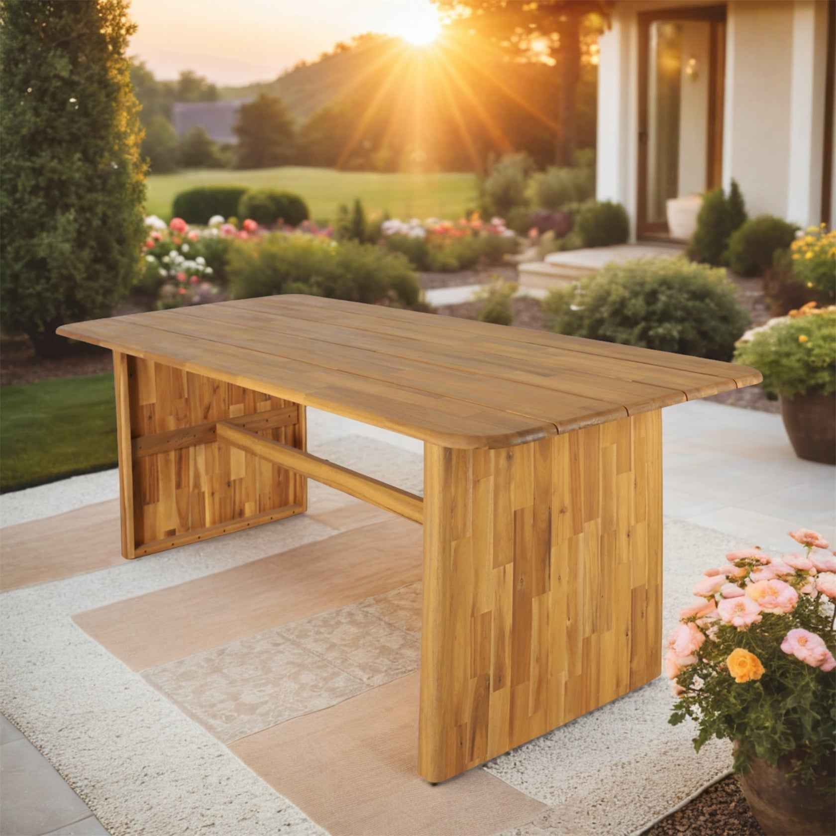 6-Seat Outdoor Dining Table Set with 6 Chairs - Solid Wood Dining Set (PAD-2517)