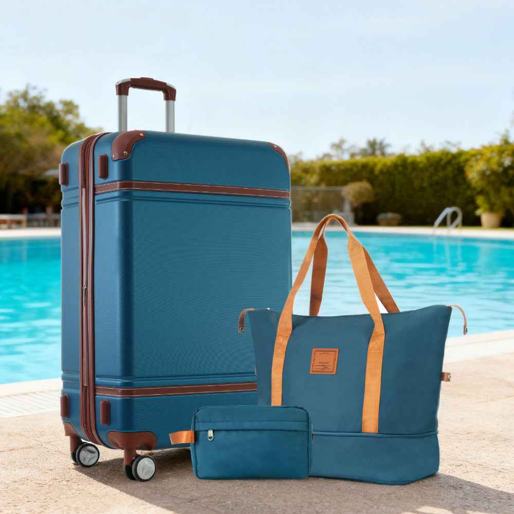 Hardshell Luggage Sets with Bags Lightweight Suitcase Double Spinner Wheels with TSA Lock ,Single Vintage Luggage 28 IN,Blue