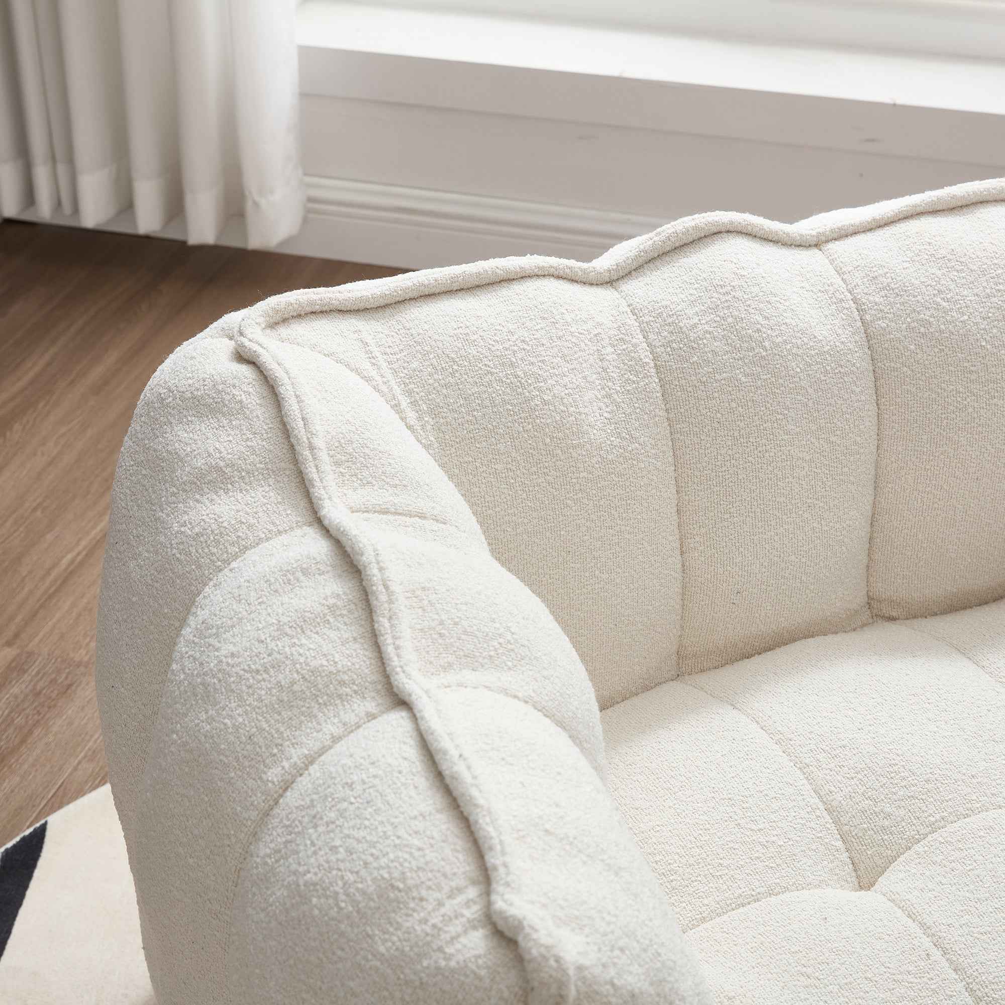 Soft Chenille Bean Bag Chair with High Resilient Foam for Living Room and Bedroom, Comfortable Square Lazy Sofa with Footstool for Adults