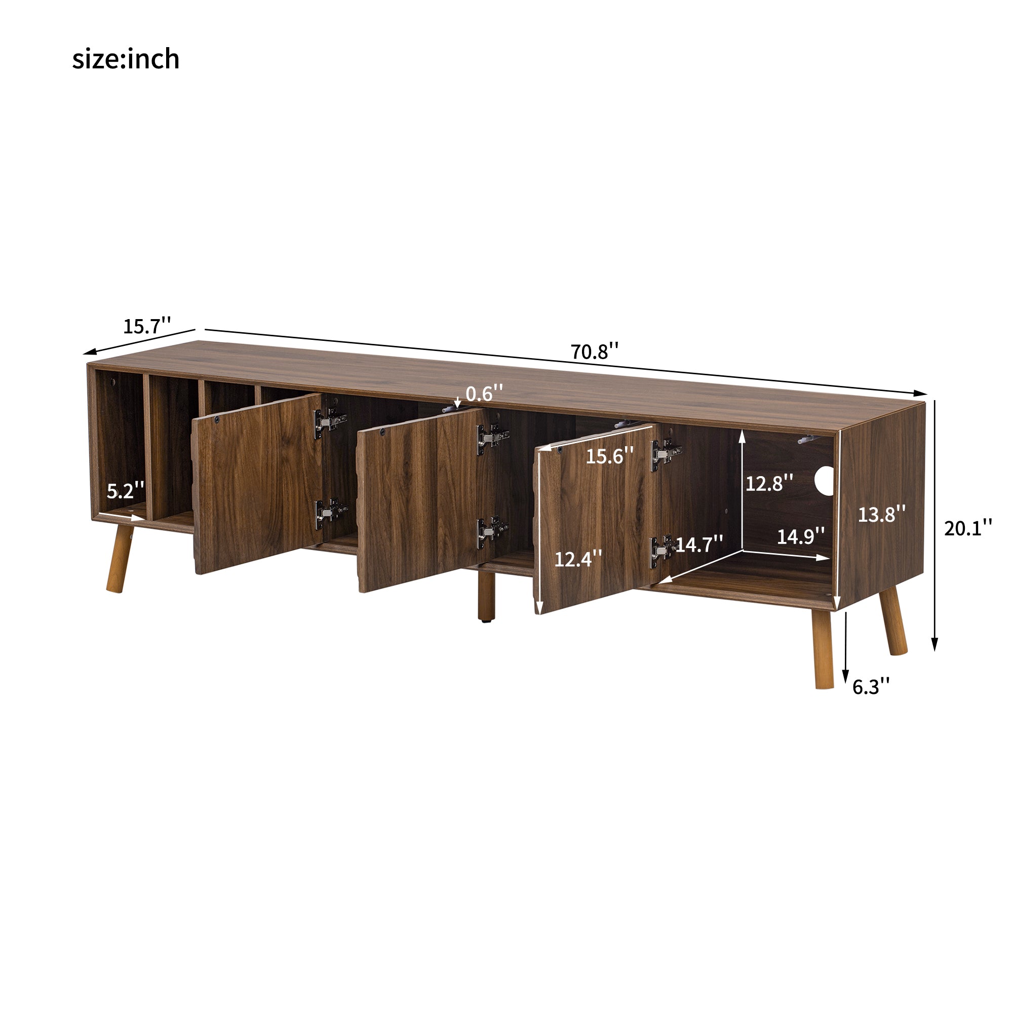 70' Mid-Century Modern TV Stand, Media Console Table for TVs up to 80'', Entertainment Center with 5 Solid Wood Legs for Living Room, Bedroom - Abrihome