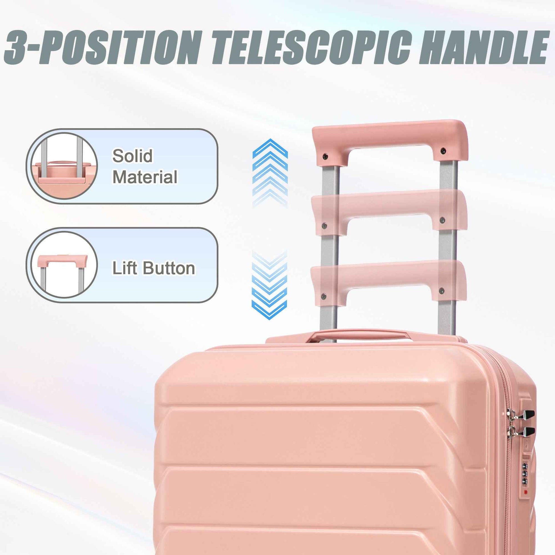 14'/20' 2 pcs/set in ABS Spinner Wheel Luggage, with Combination Lock,14' Cosmetic Case (Pink)