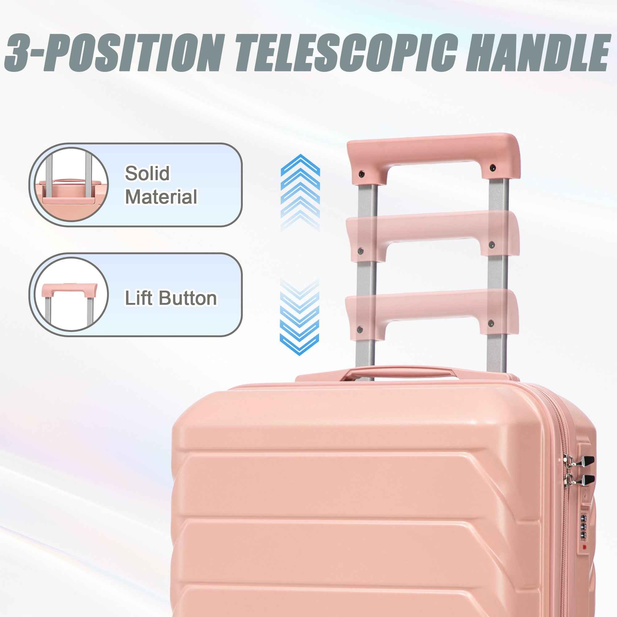 14'/20' 2 pcs/set in ABS Spinner Wheel Luggage, with Combination Lock,14' Cosmetic Case (Pink)