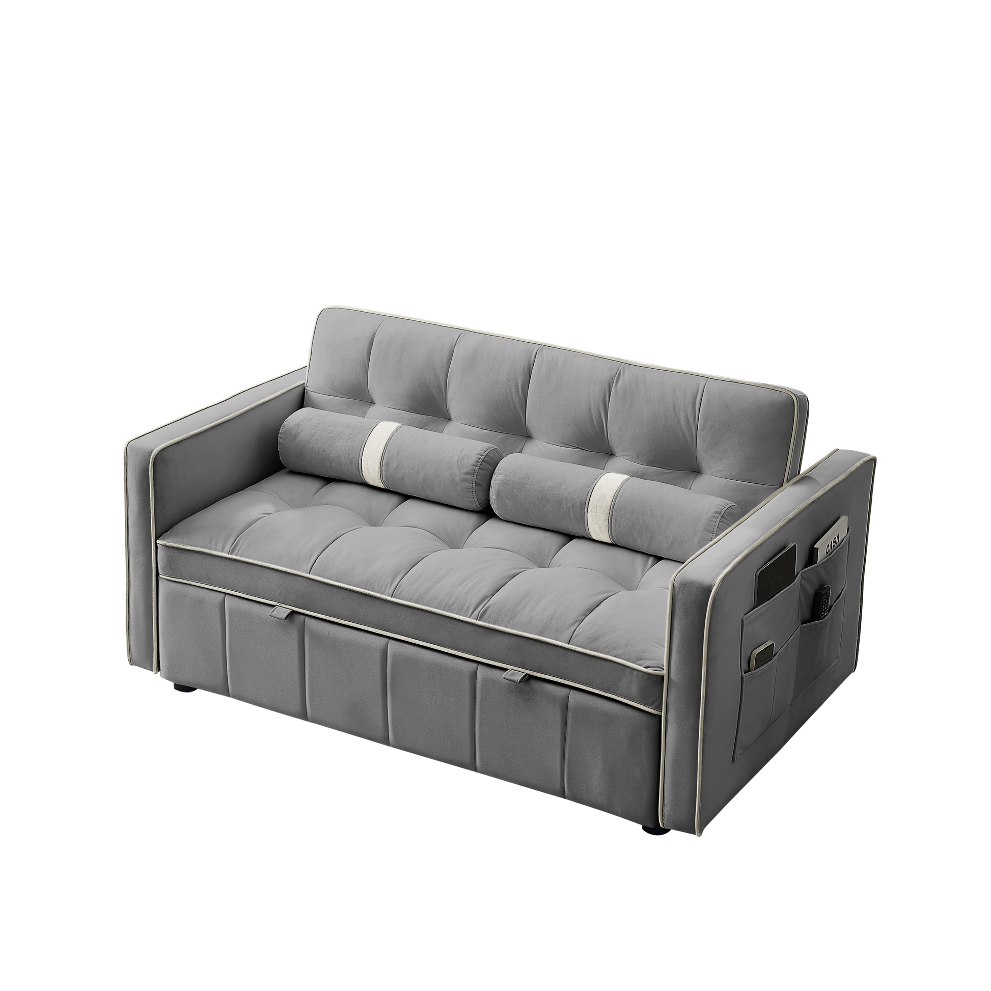 Modern 55.5' Pull Out Sleep Sofa Bed 2 Seater Loveseats Sofa Couch with side pockets, Adjsutable Backrest and Lumbar Pillows for Apartment Office Living Room - Abrihome