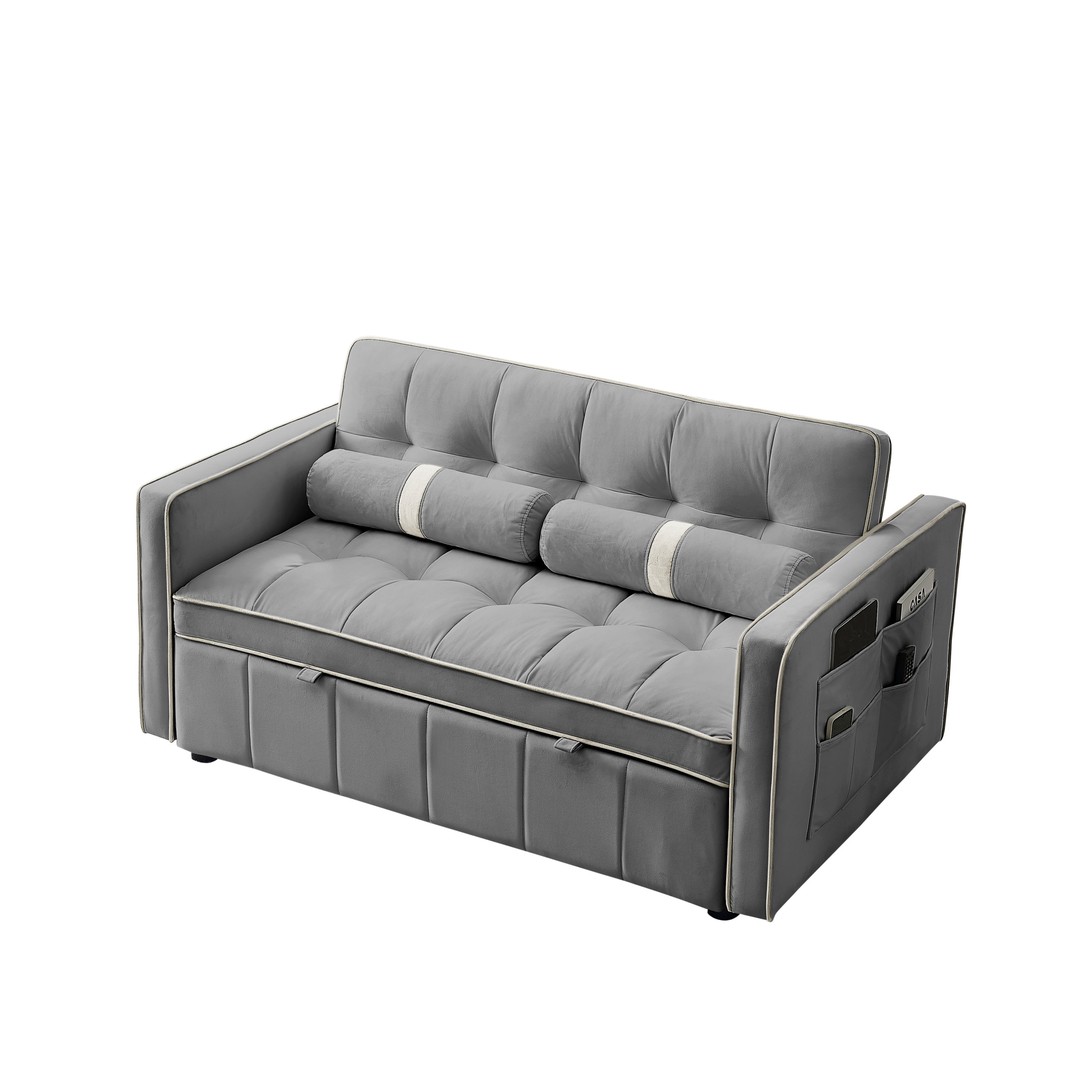 Modern 55.5' Pull Out Sleep Sofa Bed 2 Seater Loveseats Sofa Couch with side pockets, Adjsutable Backrest and Lumbar Pillows for Apartment Office Living Room - Abrihome
