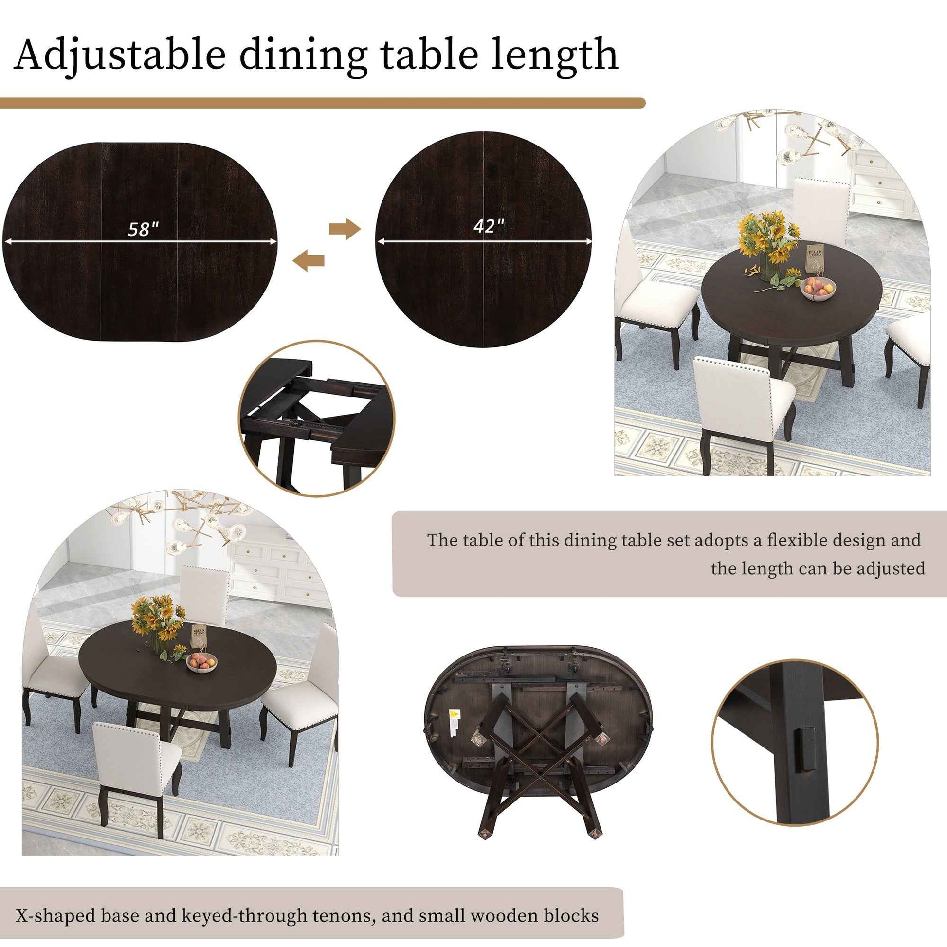 Gia Round Extendable Dining Table with 16' Leaf Wood, Espresso
