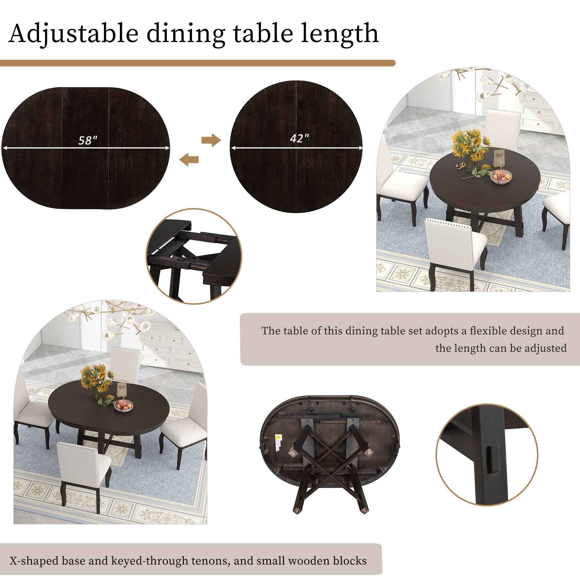 Gia Round Extendable Dining Table with 16' Leaf Wood, Espresso