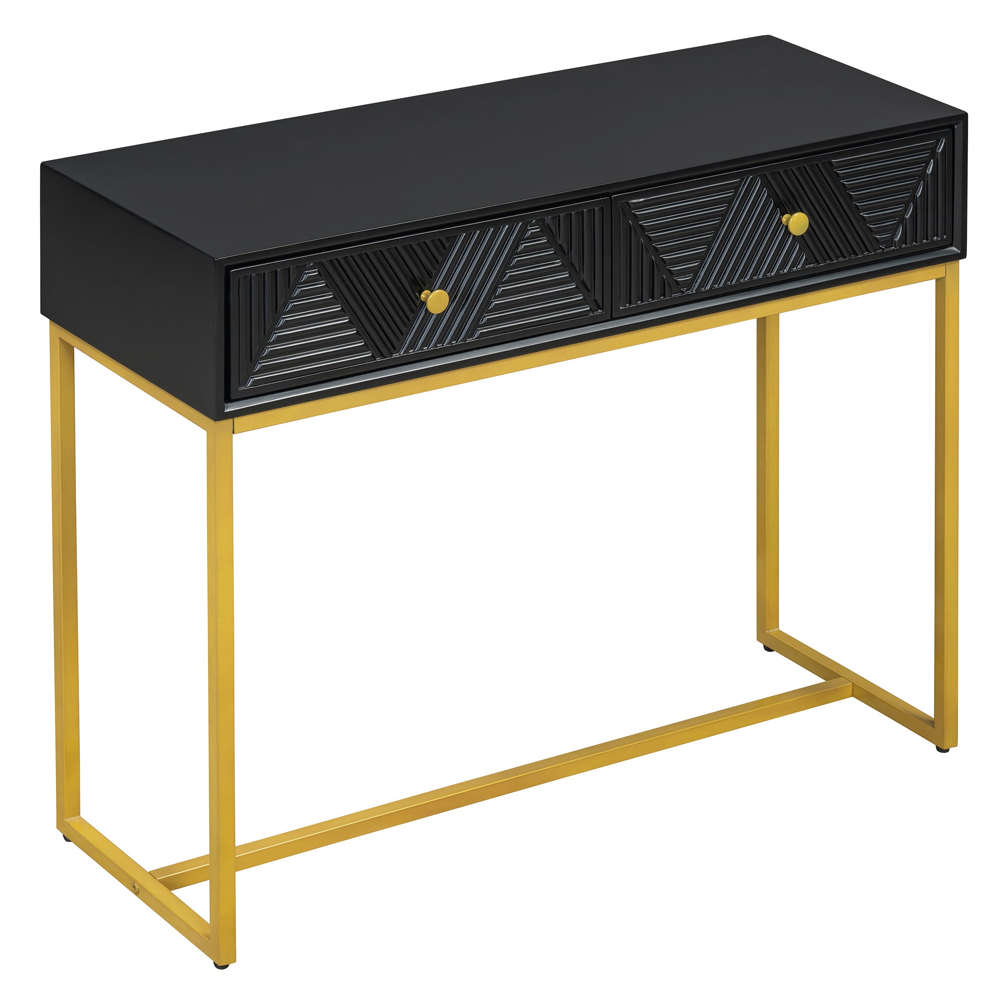 TREXM Modern Sleek Console Table Two Drawers with Stripe Design for Living Room and Entryway (Black)