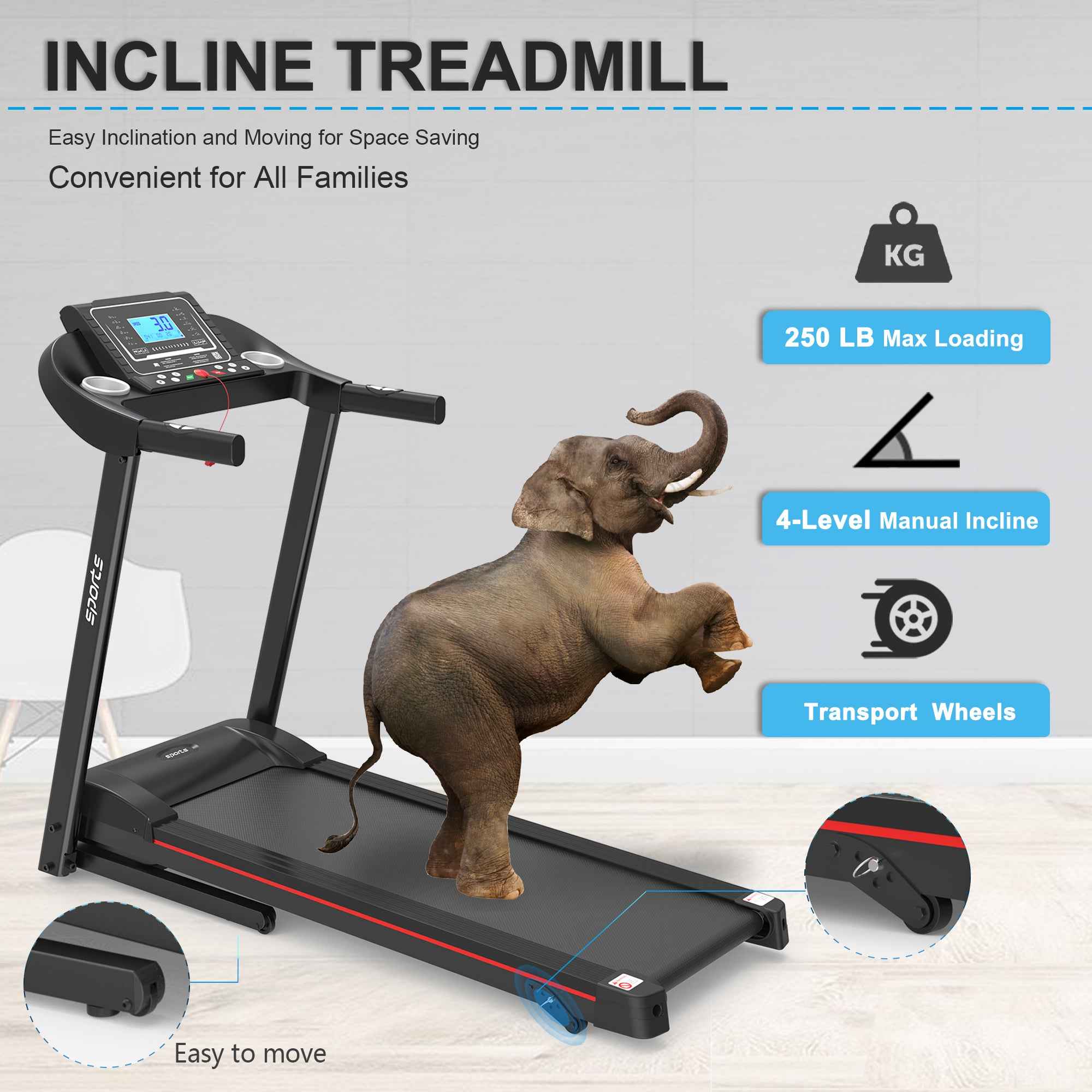 Fitshow App Home Foldable Treadmill with Incline, Folding Treadmill for Home Workout, Electric Walking Running Treadmill Machine 5' LCD Screen 250 LB Capacity Bluetooth Music