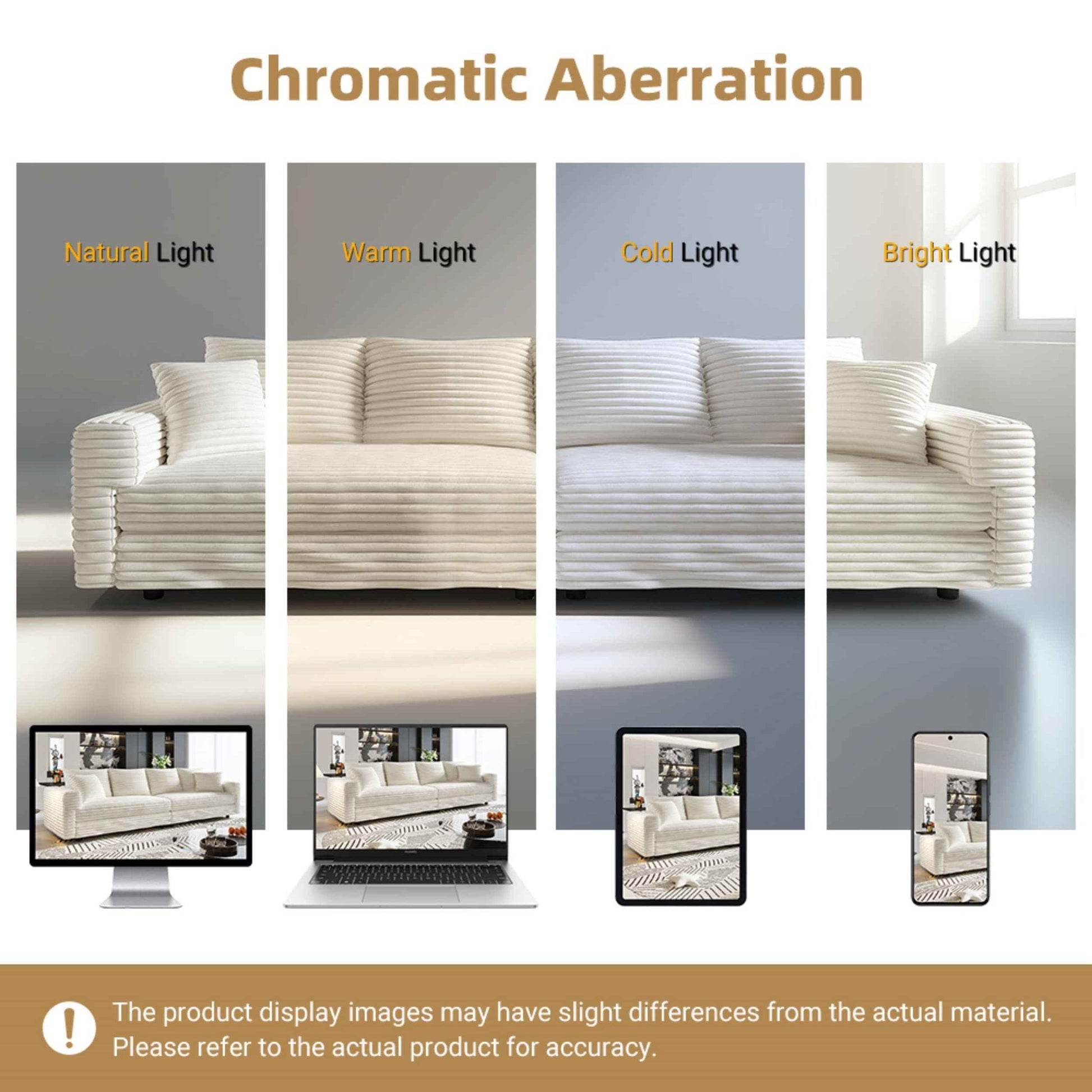 102.4 ' Plush Corduroy 4-Seat Sofa,Modern Comfy Upholstered Sofa Cloud Couch,Deep Seat Couches with Soft Pillows,Convertible Deep Seat Sofa Lounge Chair for Living Room Bedroom,Apartment,Office,Beige