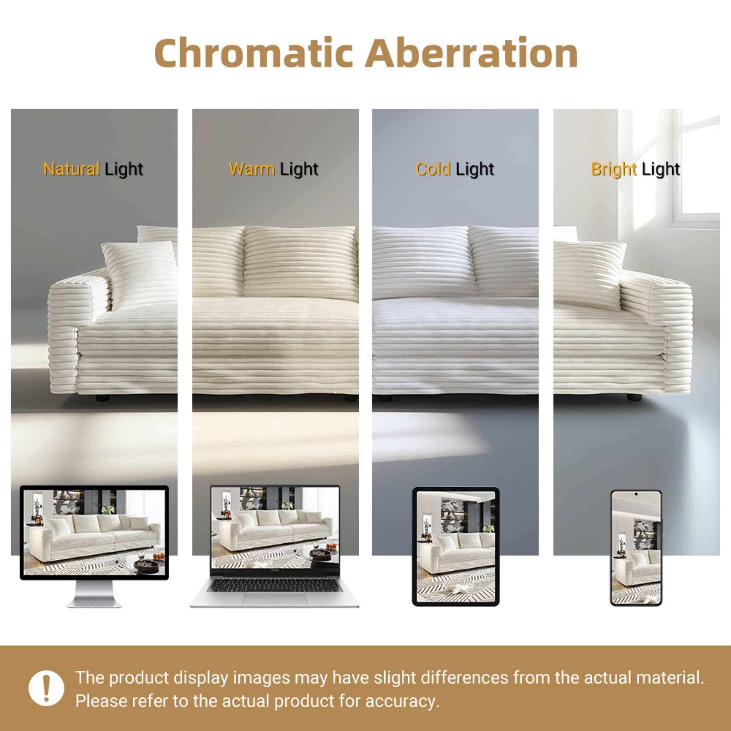 102.4 ' Plush Corduroy 4-Seat Sofa,Modern Comfy Upholstered Sofa Cloud Couch,Deep Seat Couches with Soft Pillows,Convertible Deep Seat Sofa Lounge Chair for Living Room Bedroom,Apartment,Office,Beige