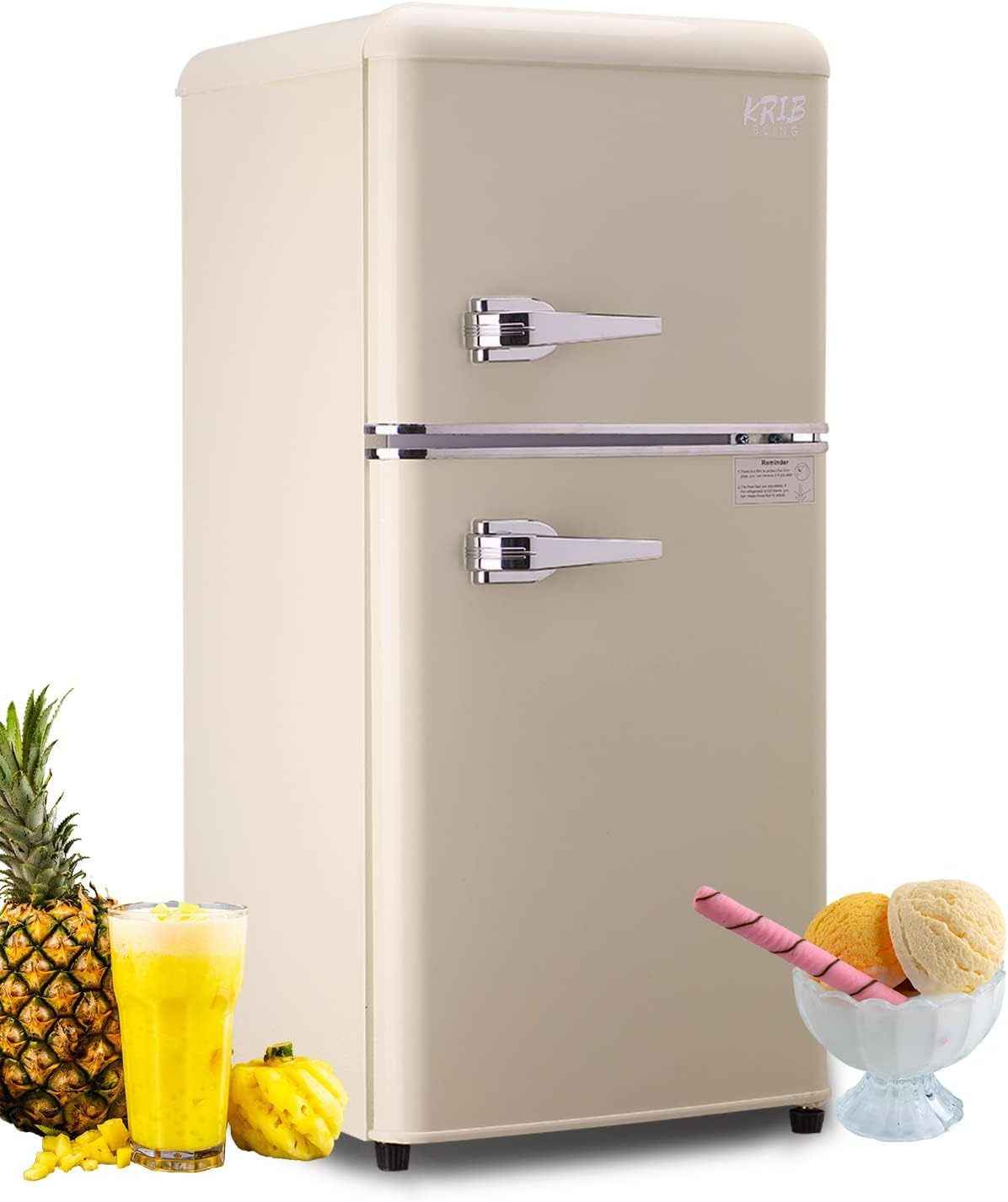 3.5Cu.Ft Compact Refrigerator Mini Fridge with Freezer, Small Refrigerator with 2 Door, 7 Level Thermostat Removable Shelves for Kitchen, Dorm, Apartment, Bar, Office, Cream