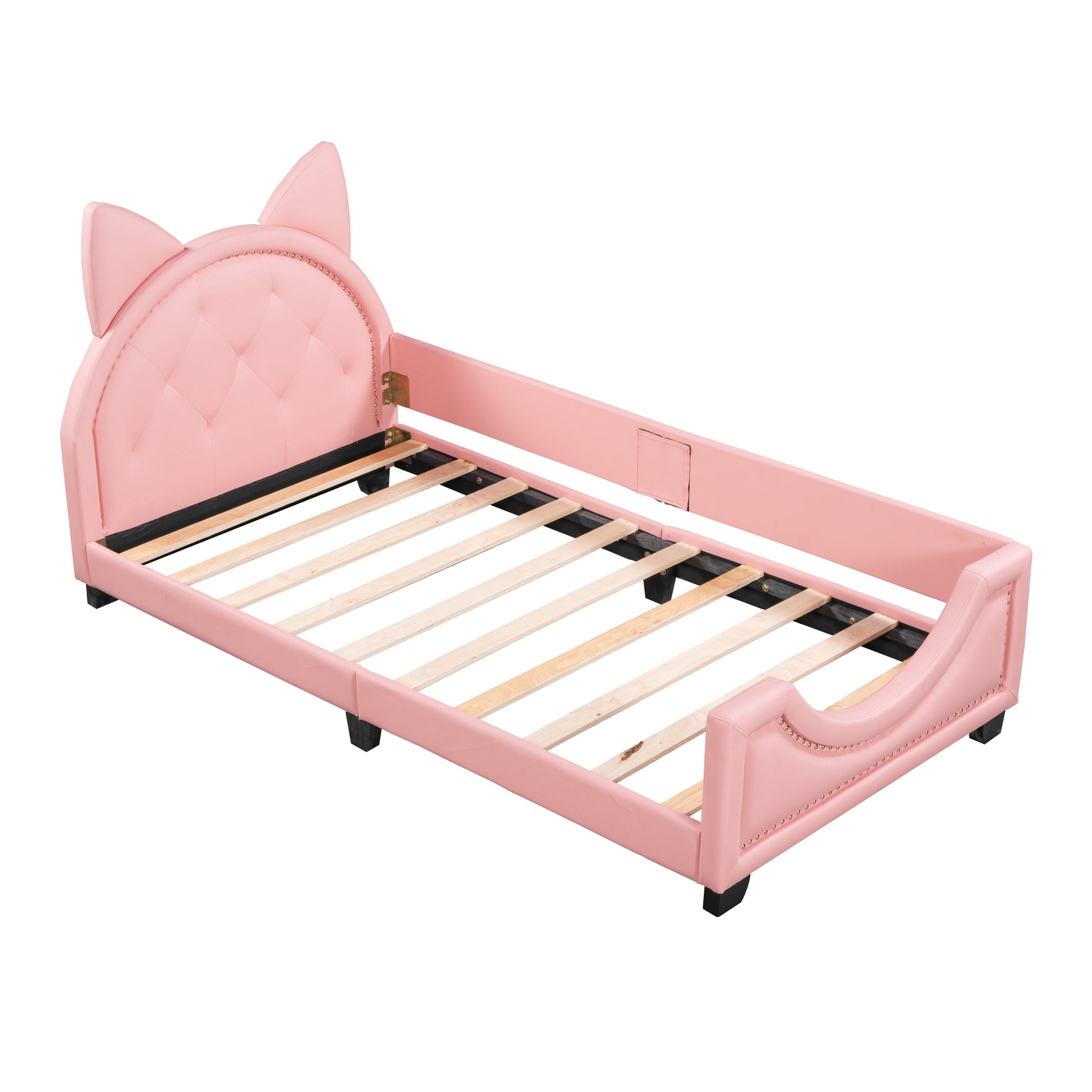 Twin Size Upholstered Daybed with Carton Ears Shaped Headboard, Pink - Abrihome
