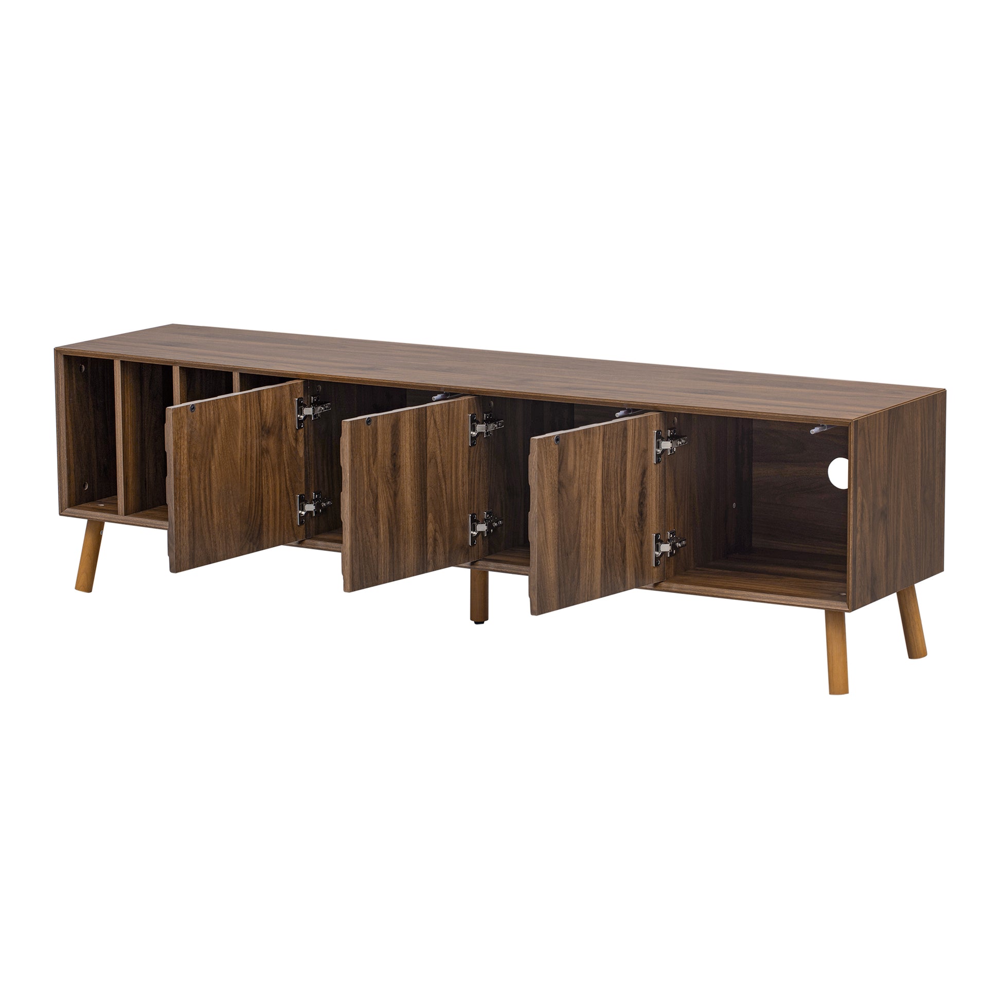 70' Mid-Century Modern TV Stand, Media Console Table for TVs up to 80'', Entertainment Center with 5 Solid Wood Legs for Living Room, Bedroom - Abrihome