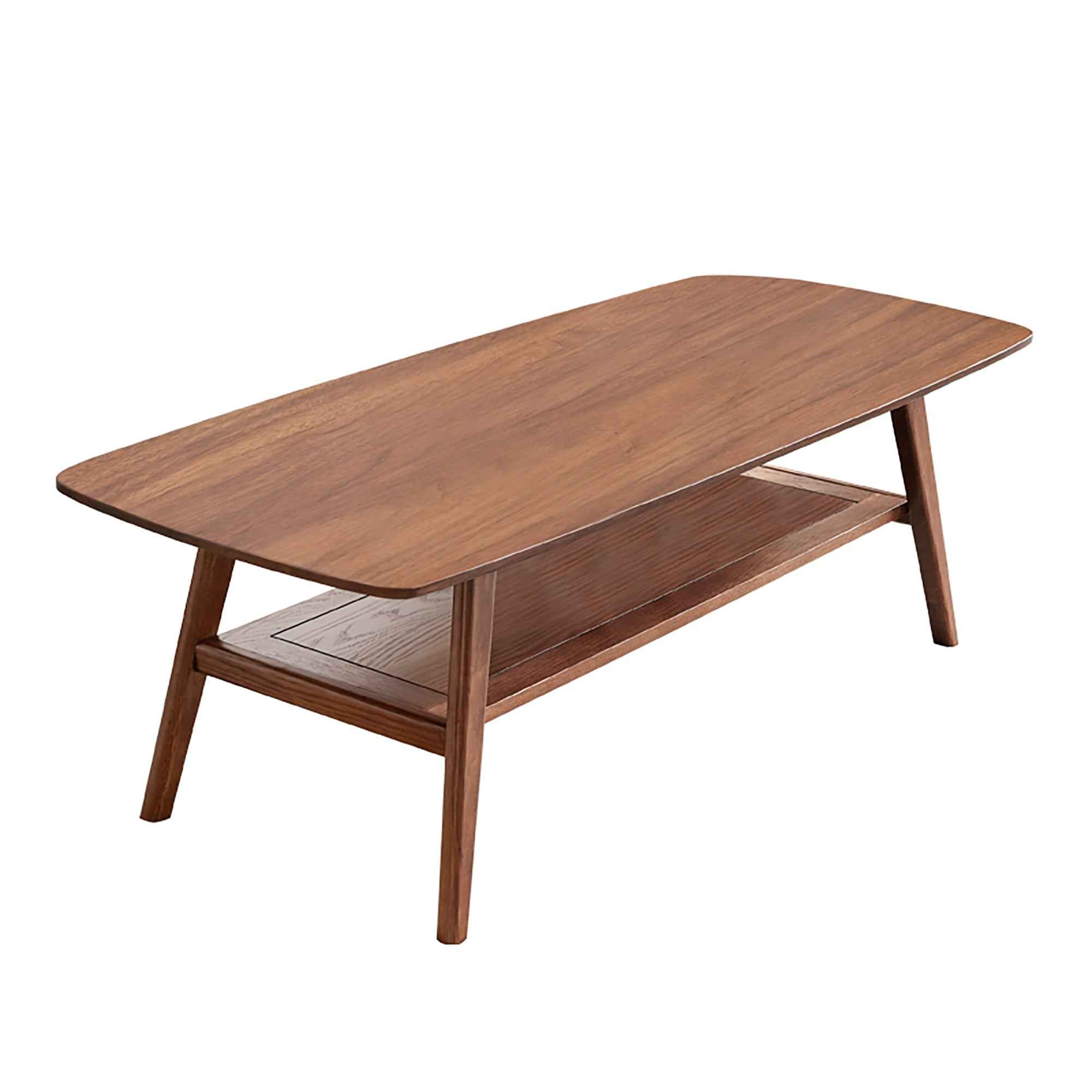 Center table Low Table 100% solid Oak Wood Top plate Desk Coffee table Width 100 x Depth 50 x Height 44 cm Study desk Work from home Easy to assemble Walnut Color Wood With Storage Shelf