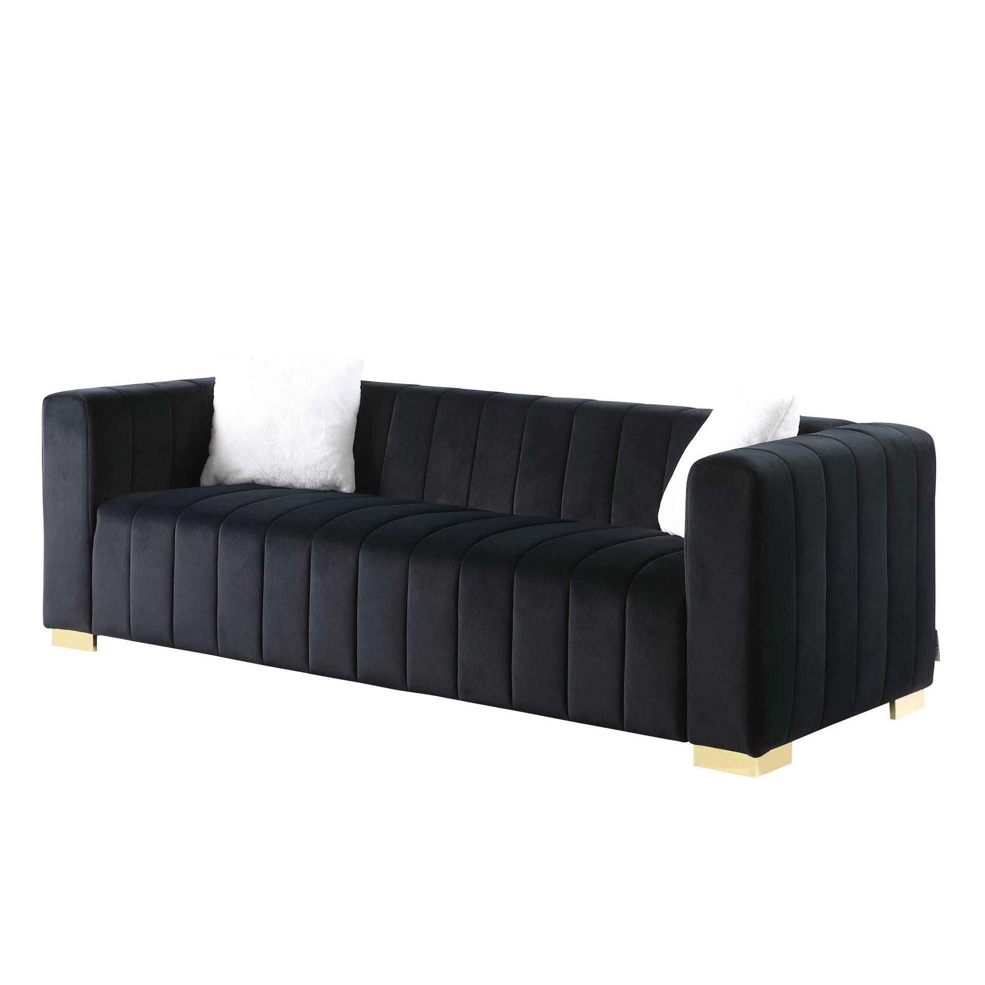 A modern  channel sofa  take on a traditional Chesterfield,Black color,3 seater