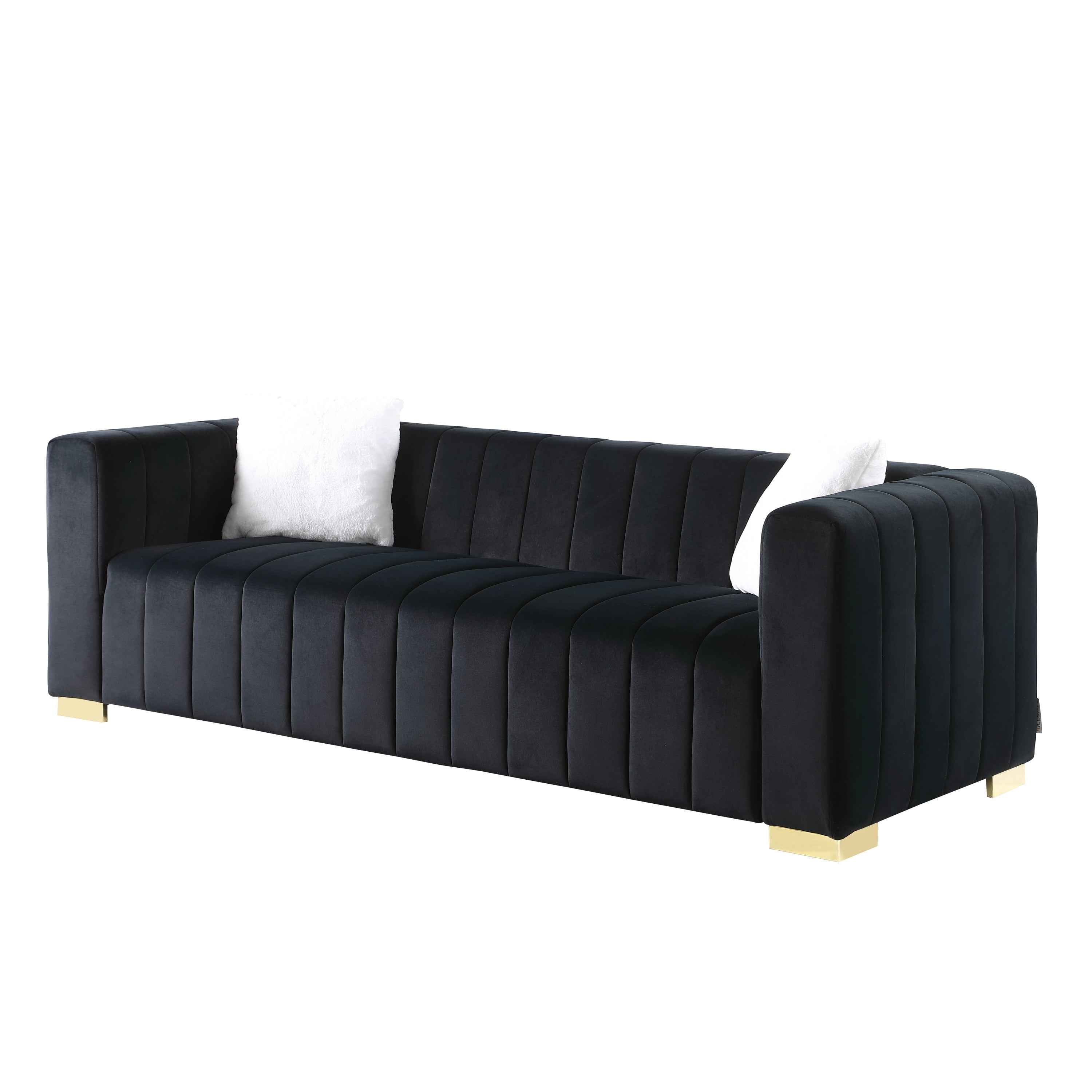 A modern  channel sofa  take on a traditional Chesterfield,Black color,3 seater