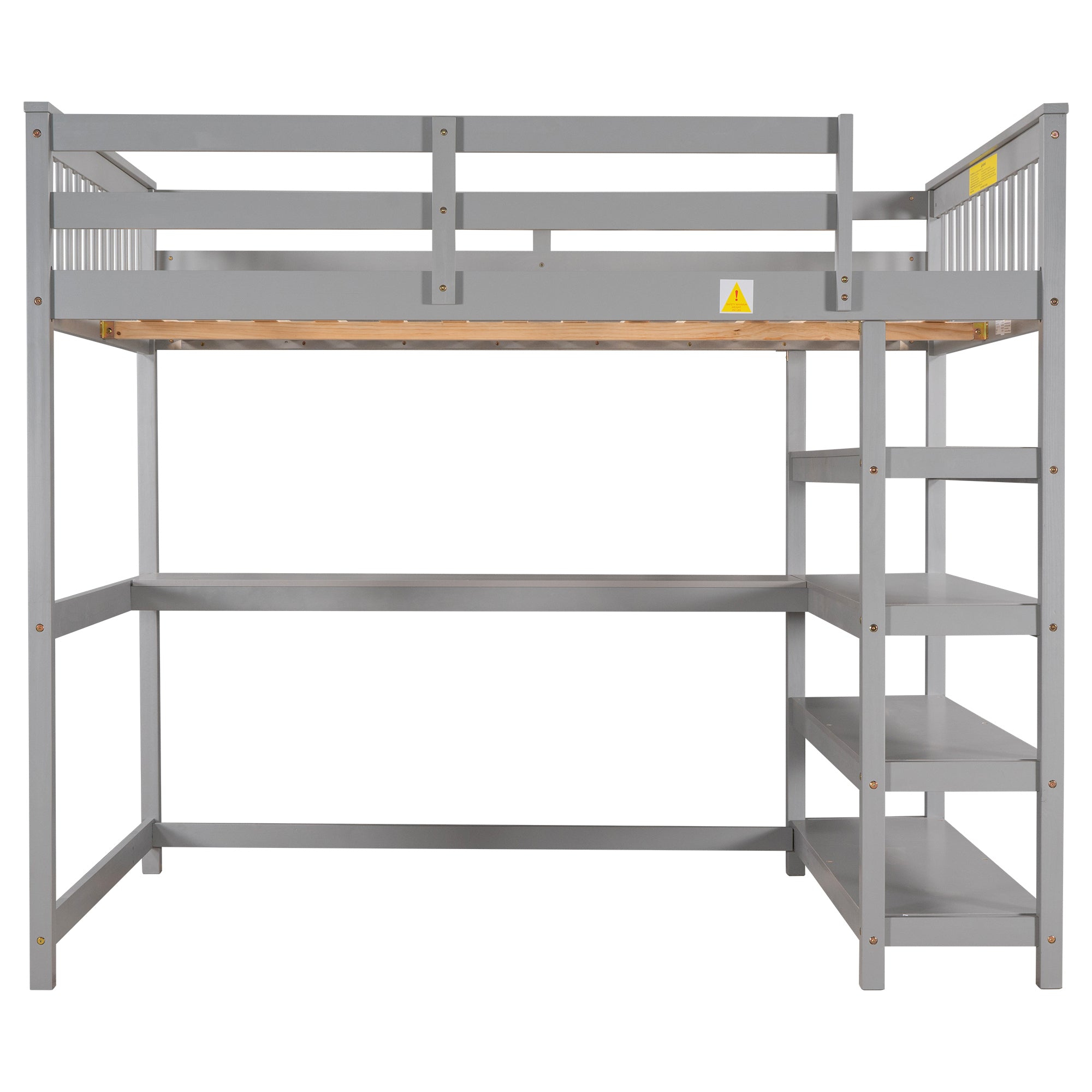 Full Size Loft Bed with Storage Shelves and Under-bed Desk, Gray(OLD SKU:SM000246AAE-1)