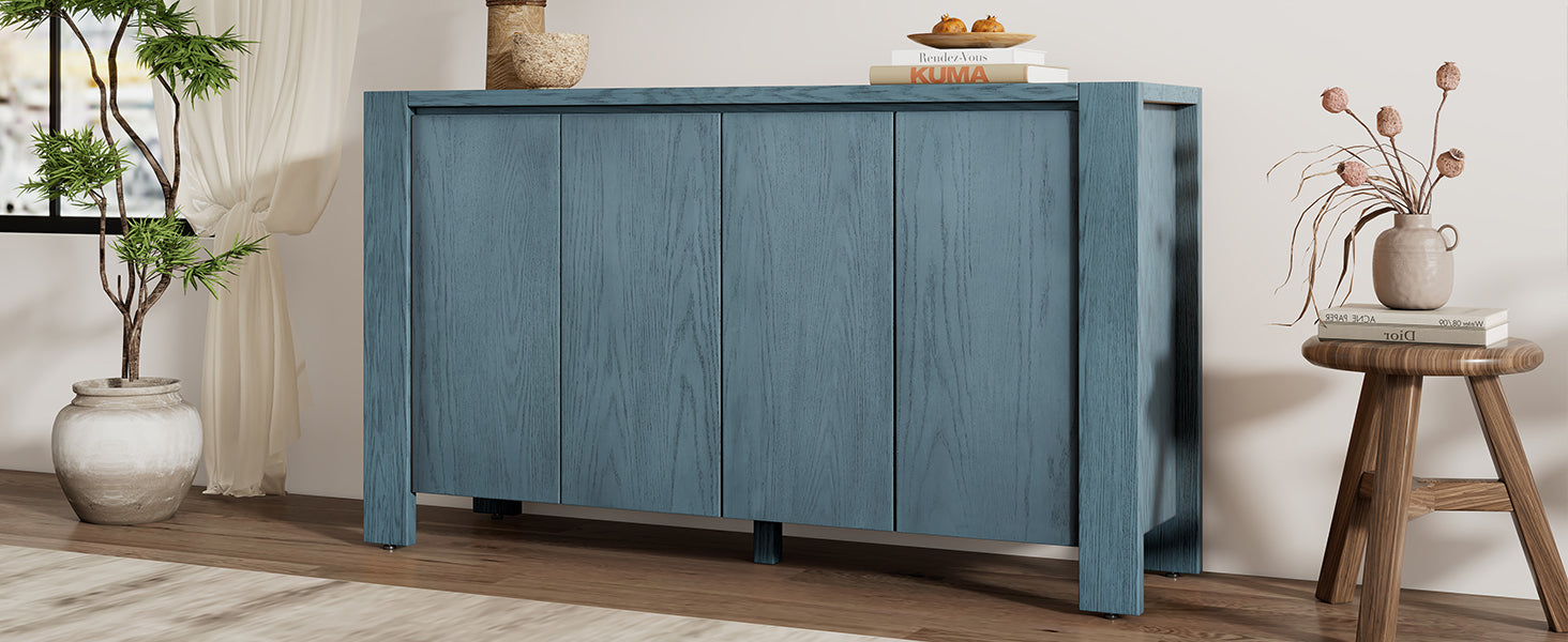 TREXM Retro 4-door Sideboard with Distressed Finish and Adjustable Shelves for Dining Room, Kitchen, and Living Room (Navy)