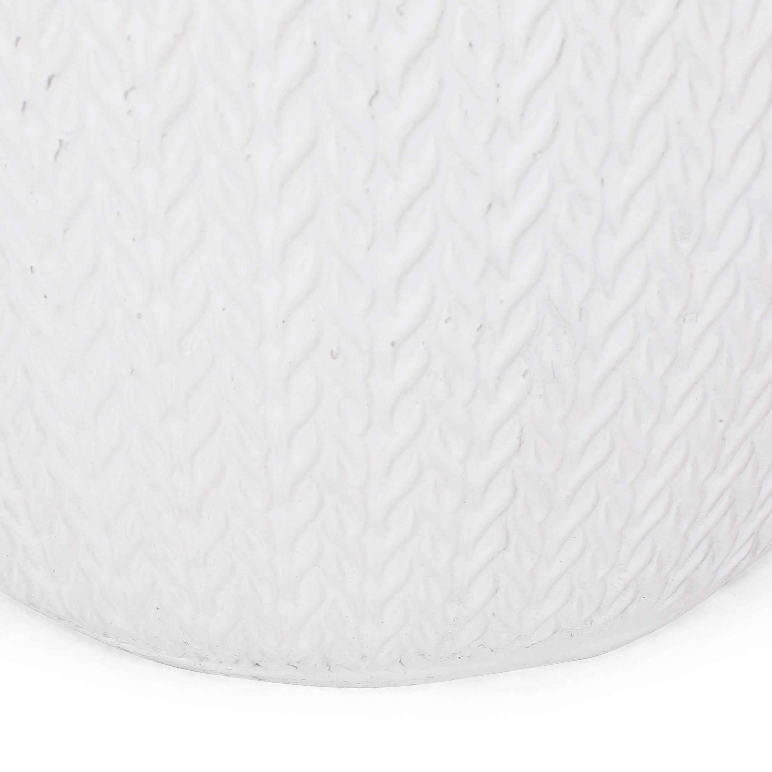 Elegant Outdoor Lightweight Concrete Side Table with Braided Pattern in Antique White